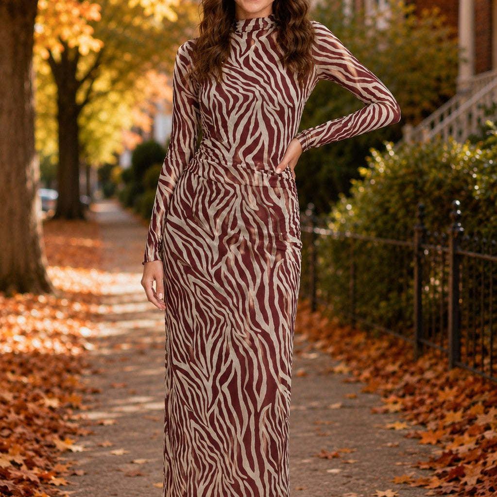Z Supply Sevilla Zebra Mesh Midi Dress in Velvet Rouge-Midi Dresses-Z Supply-Deja Nu Boutique, Women's Fashion Boutique in Lampasas, Texas