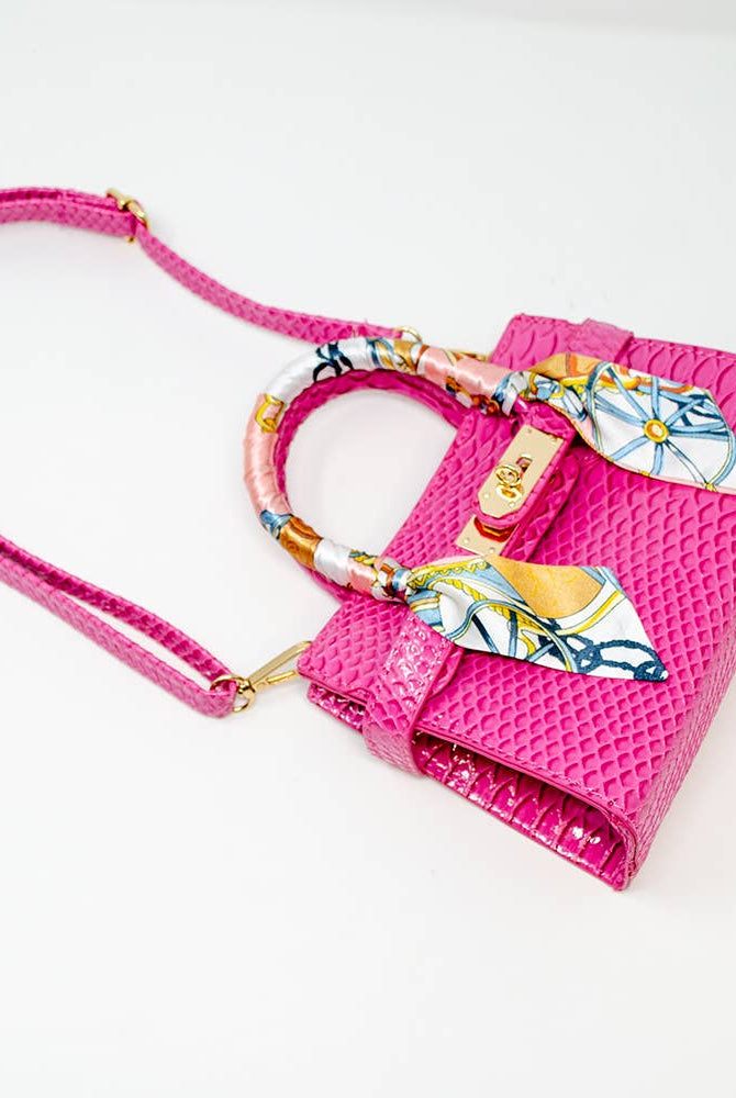 Tiny Treats and ZOMI GEMS Crocodile Scarf Handbag in Hot Pink-Kids Handbag-Tiny Treats and ZOMI GEMS-Deja Nu Boutique, Women's Fashion Boutique in Lampasas, Texas