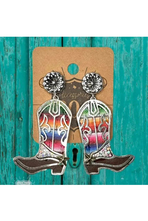 806 By Pink Panache Western Serape Cowboy Boot Earrings-Earrings-806 By Pink Panache-Deja Nu Boutique, Women's Fashion Boutique in Lampasas, Texas