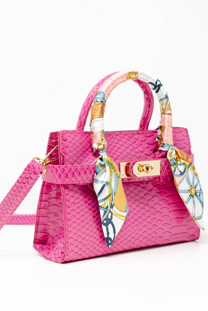 Tiny Treats and ZOMI GEMS Crocodile Scarf Handbag in Hot Pink-Kids Handbag-Tiny Treats and ZOMI GEMS-Deja Nu Boutique, Women's Fashion Boutique in Lampasas, Texas