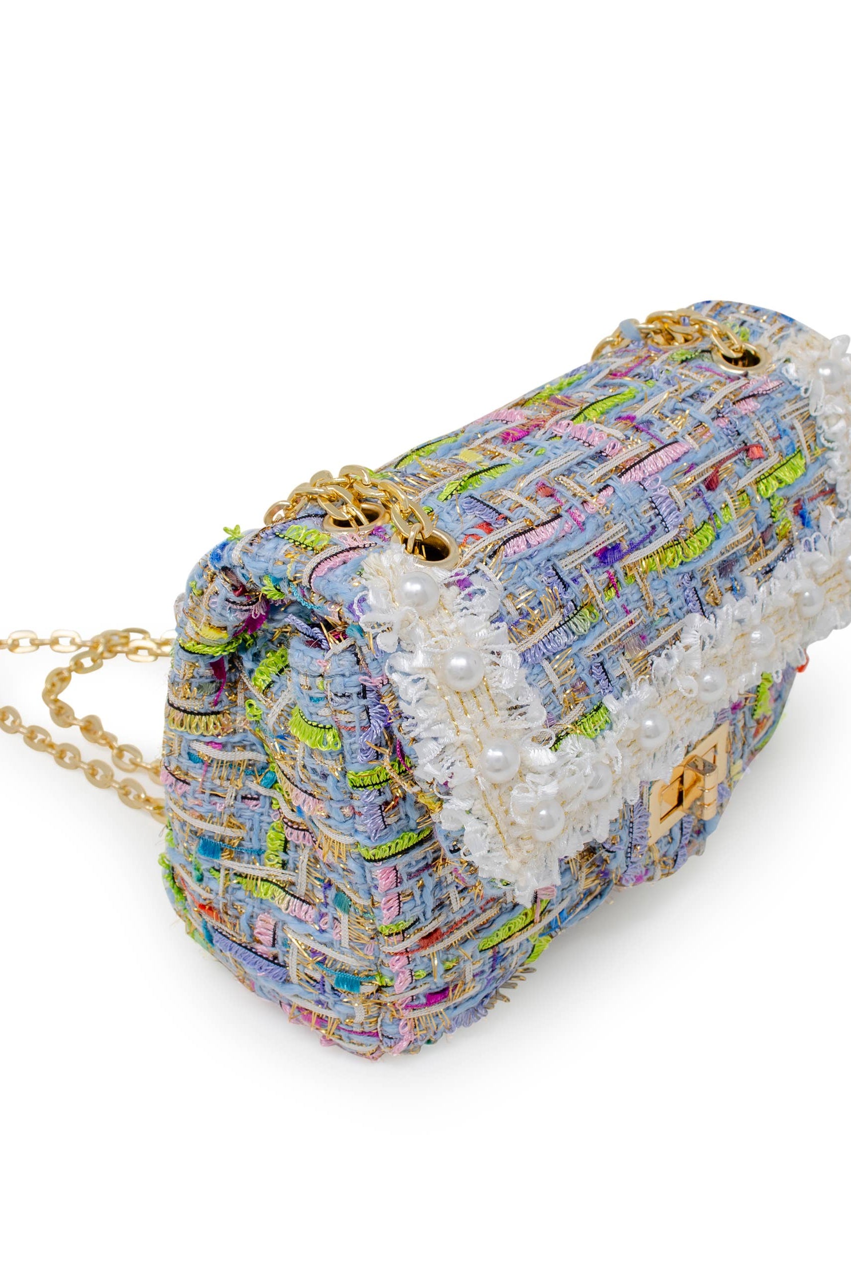 Tiny Treats and ZOMI GEMS Classic Tweed Blue Handbag with Pearls-Kids Handbag-Tiny Treats and ZOMI GEMS-Deja Nu Boutique, Women's Fashion Boutique in Lampasas, Texas