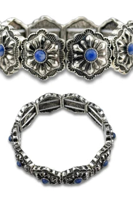 806 By Pink Panache Western Stamped Denim Stone Concho Bracelet-Bracelets-806 By Pink Panache-Deja Nu Boutique, Women's Fashion Boutique in Lampasas, Texas