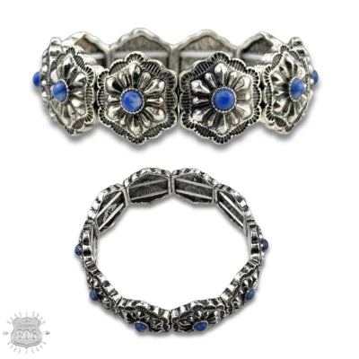 806 By Pink Panache Western Stamped Denim Stone Concho Bracelet-Bracelets-806 By Pink Panache-Deja Nu Boutique, Women's Fashion Boutique in Lampasas, Texas