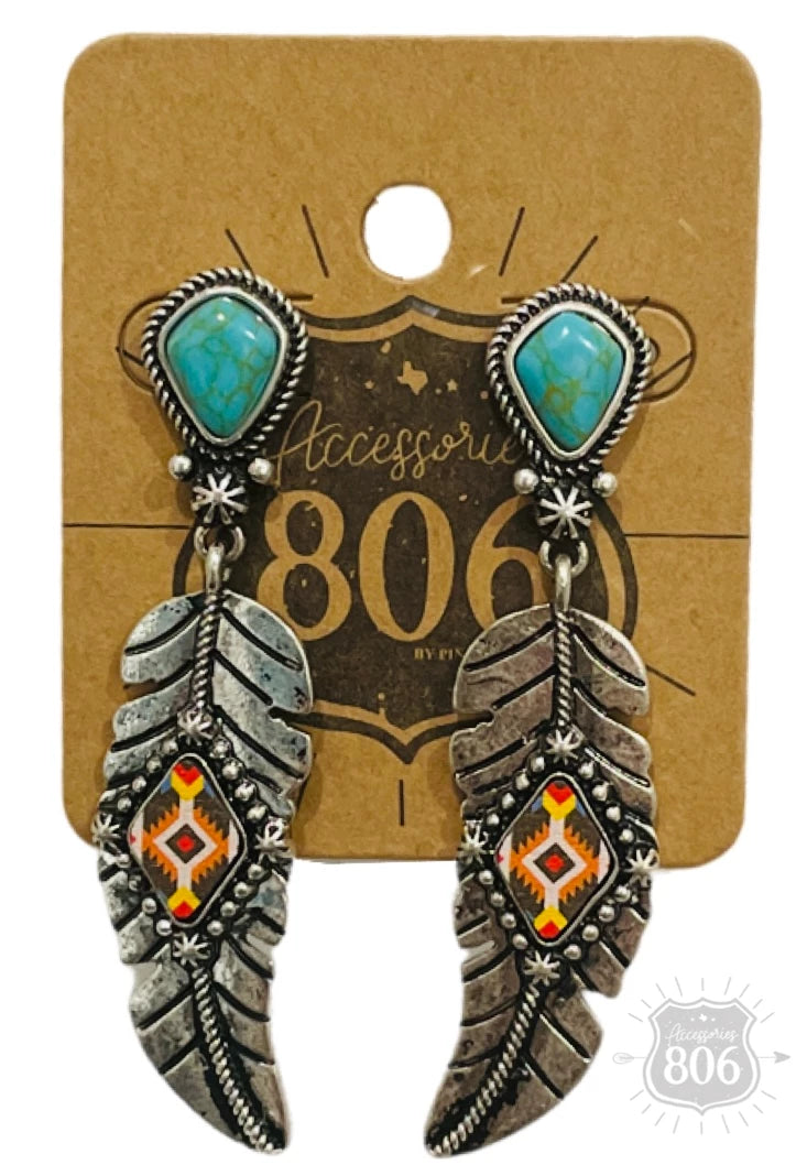 806 By Pink Panache Silver Feather On Stone Post Earring-Earrings-806 By Pink Panache-Deja Nu Boutique, Women's Fashion Boutique in Lampasas, Texas