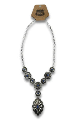 806 by Pink Panache Western Y Shape Denim Concho Necklace-Necklaces-806 By Pink Panache-Deja Nu Boutique, Women's Fashion Boutique in Lampasas, Texas
