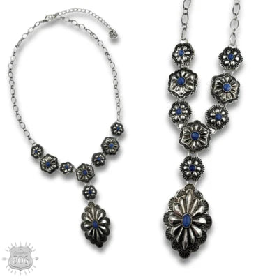 806 by Pink Panache Western Y Shape Denim Concho Necklace-Necklaces-806 By Pink Panache-Deja Nu Boutique, Women's Fashion Boutique in Lampasas, Texas