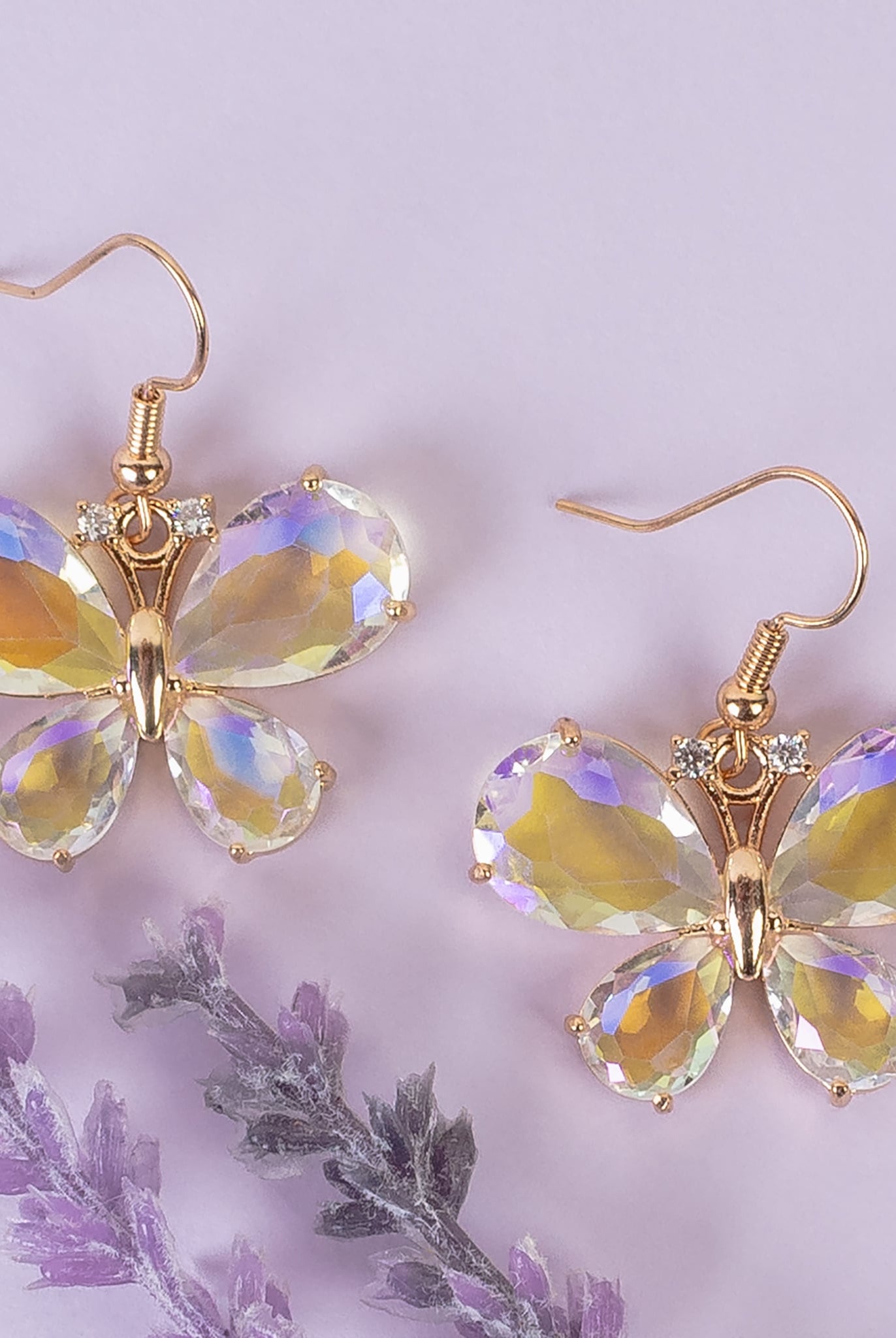 AB Crystal Butterfly Earrings – Iridescent Drop Jewelry-Earrings-Deja Nu Tx-Deja Nu Boutique, Women's Fashion Boutique in Lampasas, Texas
