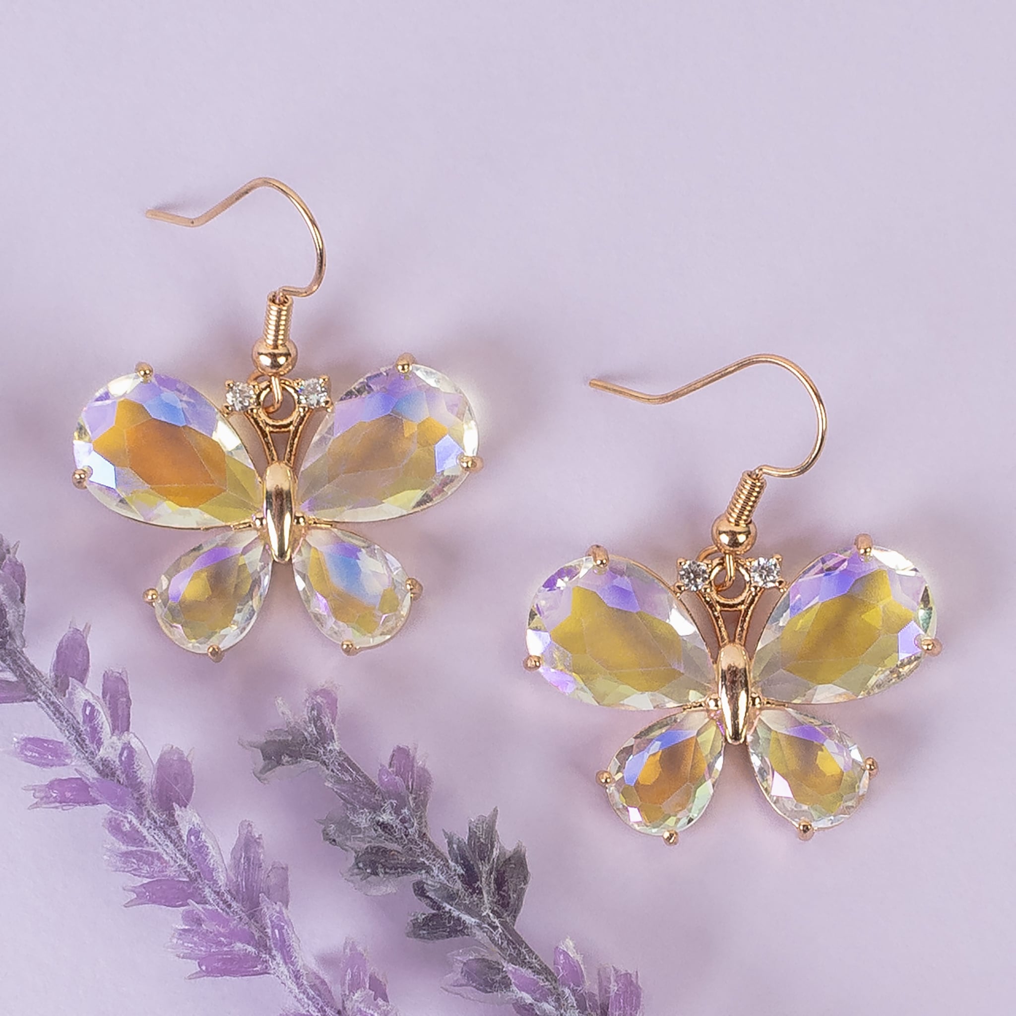 AB Crystal Butterfly Earrings – Iridescent Drop Jewelry-Earrings-Deja Nu Tx-Deja Nu Boutique, Women's Fashion Boutique in Lampasas, Texas
