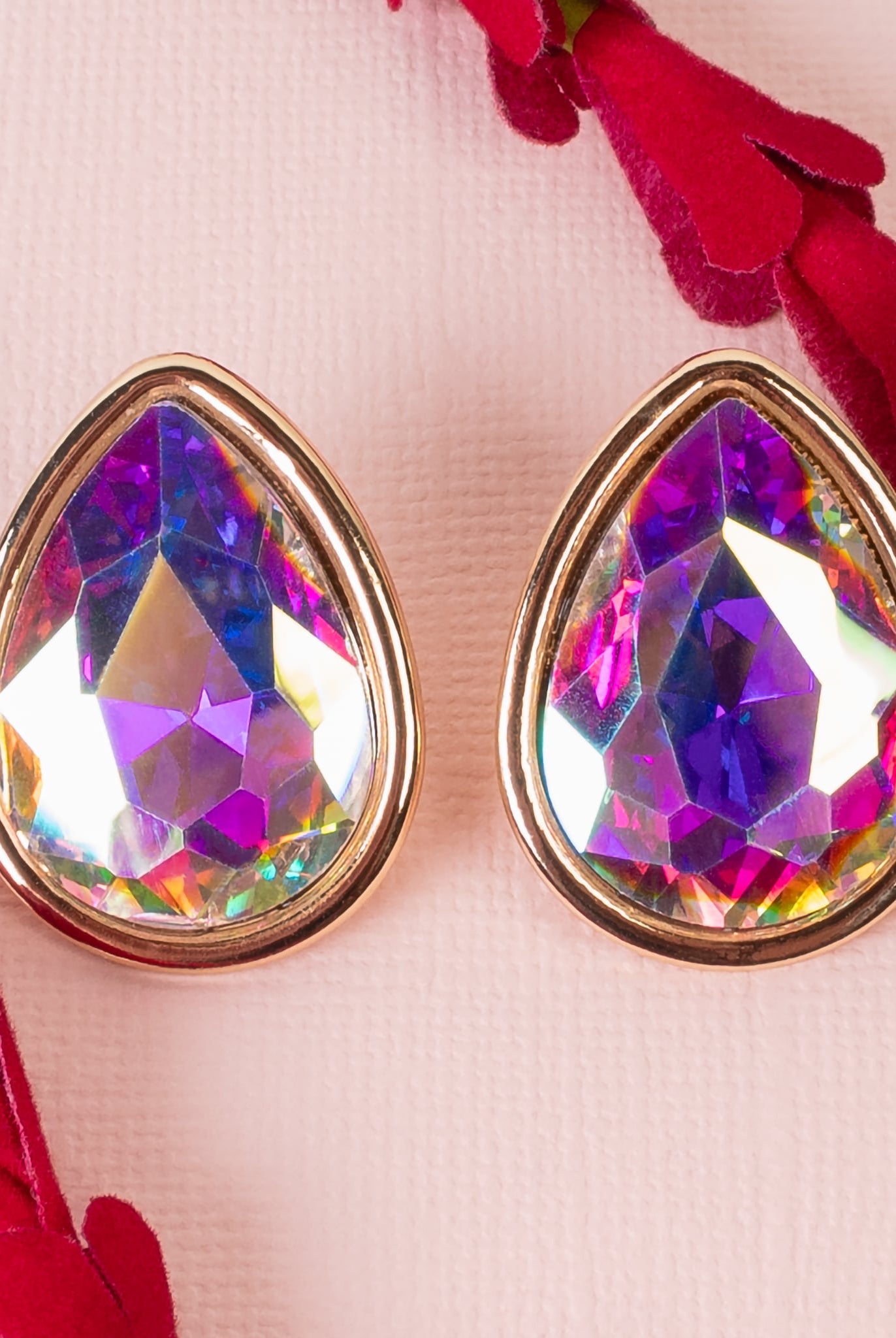 AB Teardrop Stud Earrings – Iridescent Aurora Borealis Crystal-Earrings-Deja Nu Tx-Deja Nu Boutique, Women's Fashion Boutique in Lampasas, Texas