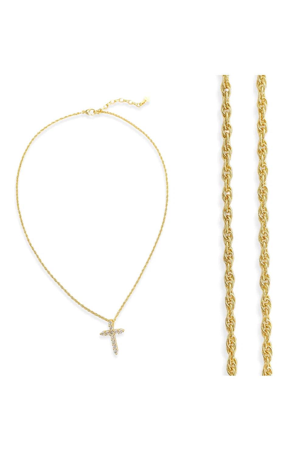 Omg Bling CZ Cross Necklace In Gold-Necklaces-OMG BLINGS-Deja Nu Boutique, Women's Fashion Boutique in Lampasas, Texas