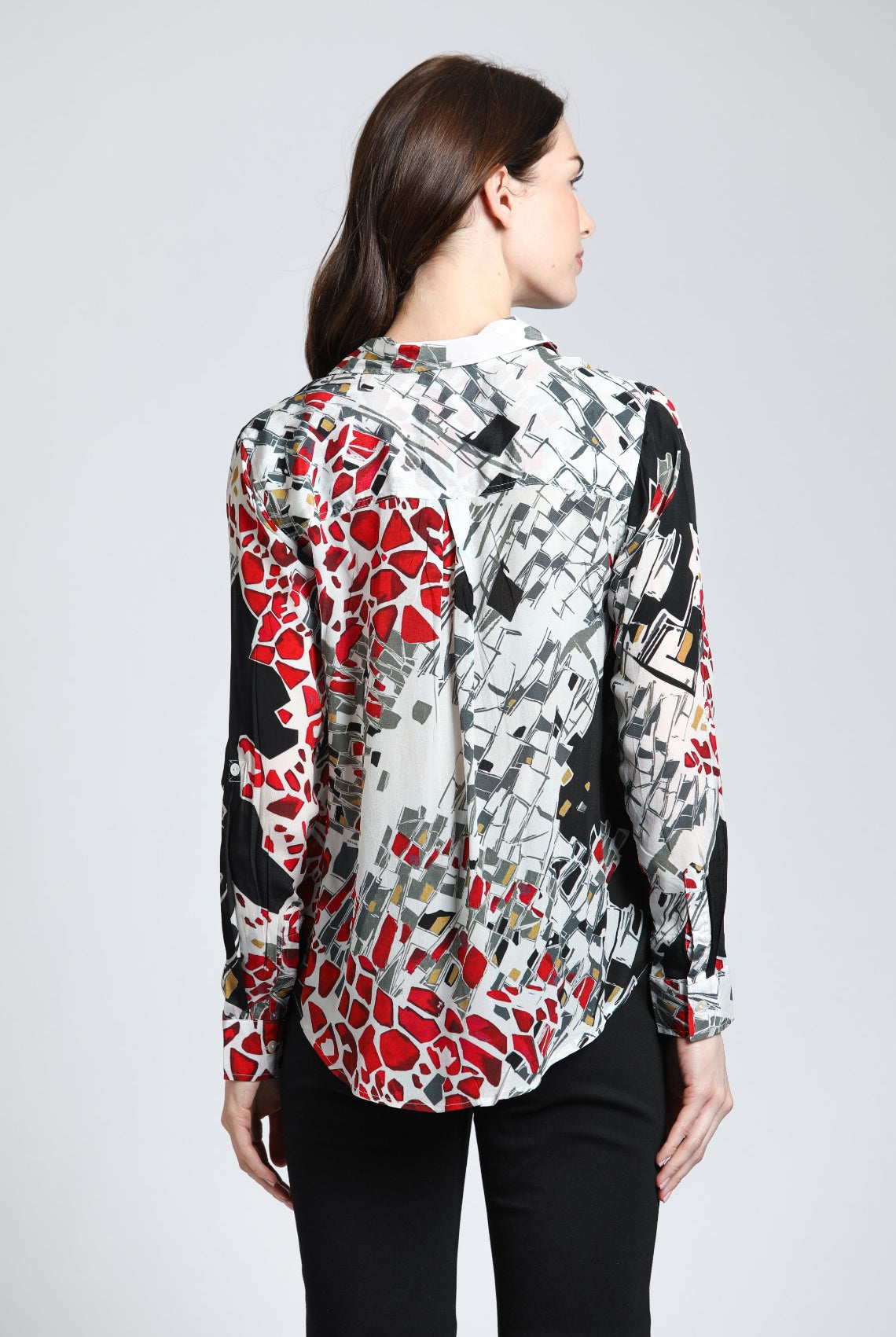 APNY Abstract Print Button Up Top With Roll Tab Sleeves-Tops-APNY-Deja Nu Boutique, Women's Fashion Boutique in Lampasas, Texas