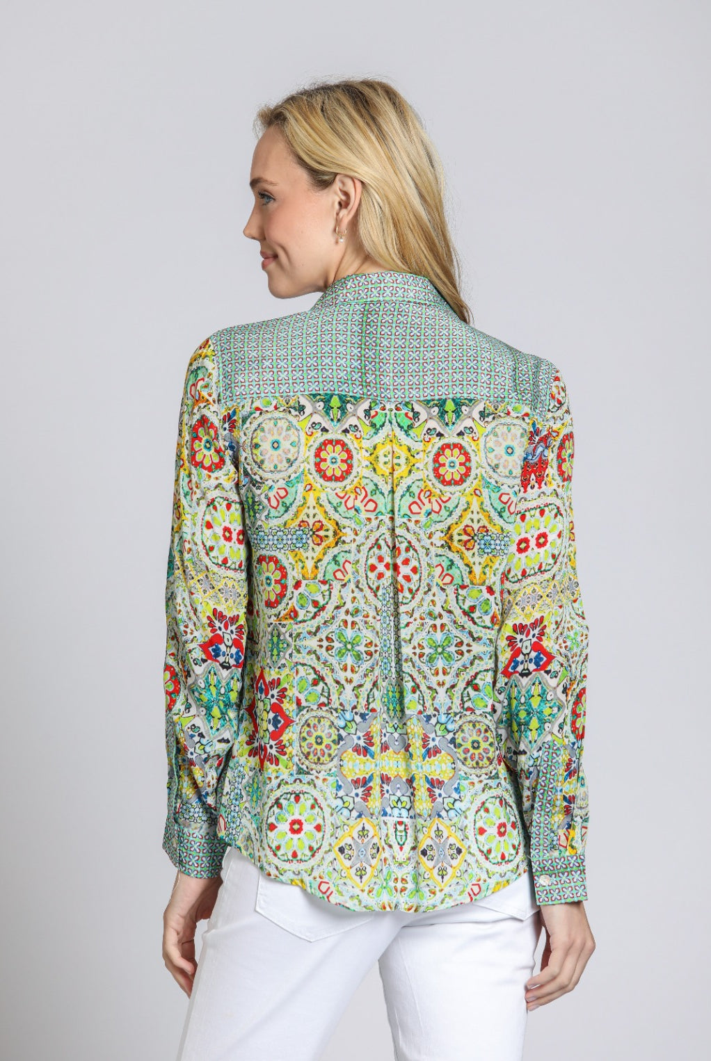 APNY Button-Up Blouse – Yellow Multicolor Print-shirts-APNY-Deja Nu Boutique, Women's Fashion Boutique in Lampasas, Texas