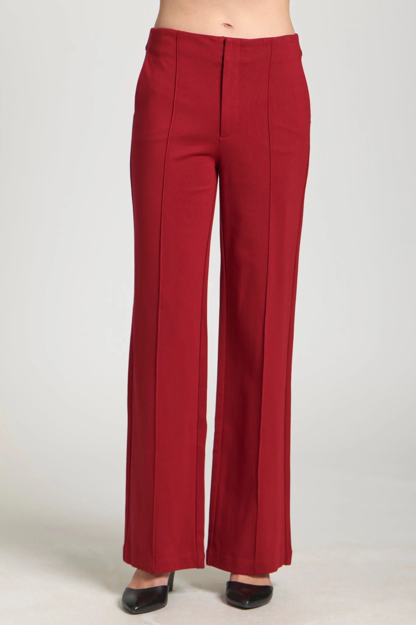 APNY Front Zip Pant with Pin Tucked Leg in Cherry Red-Bottoms-APNY-Deja Nu Boutique, Women's Fashion Boutique in Lampasas, Texas