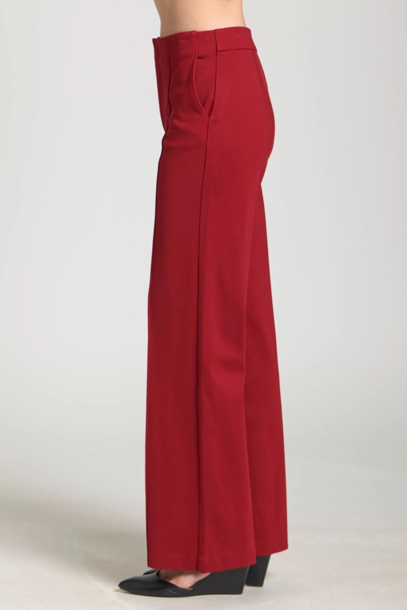 APNY Front Zip Pant with Pin Tucked Leg in Cherry Red-Bottoms-APNY-Deja Nu Boutique, Women's Fashion Boutique in Lampasas, Texas