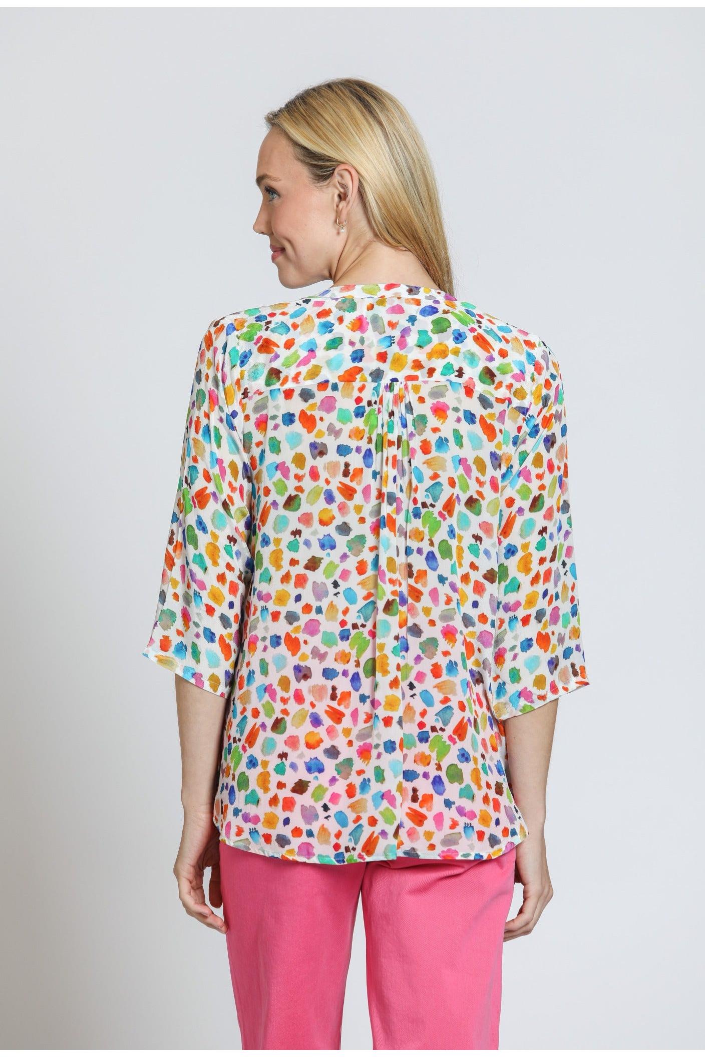 APNY Multicolor V-Neck Tassel Top – Lightweight Cupro Blend Blouse-Tops-APNY-Deja Nu Boutique, Women's Fashion Boutique in Lampasas, Texas