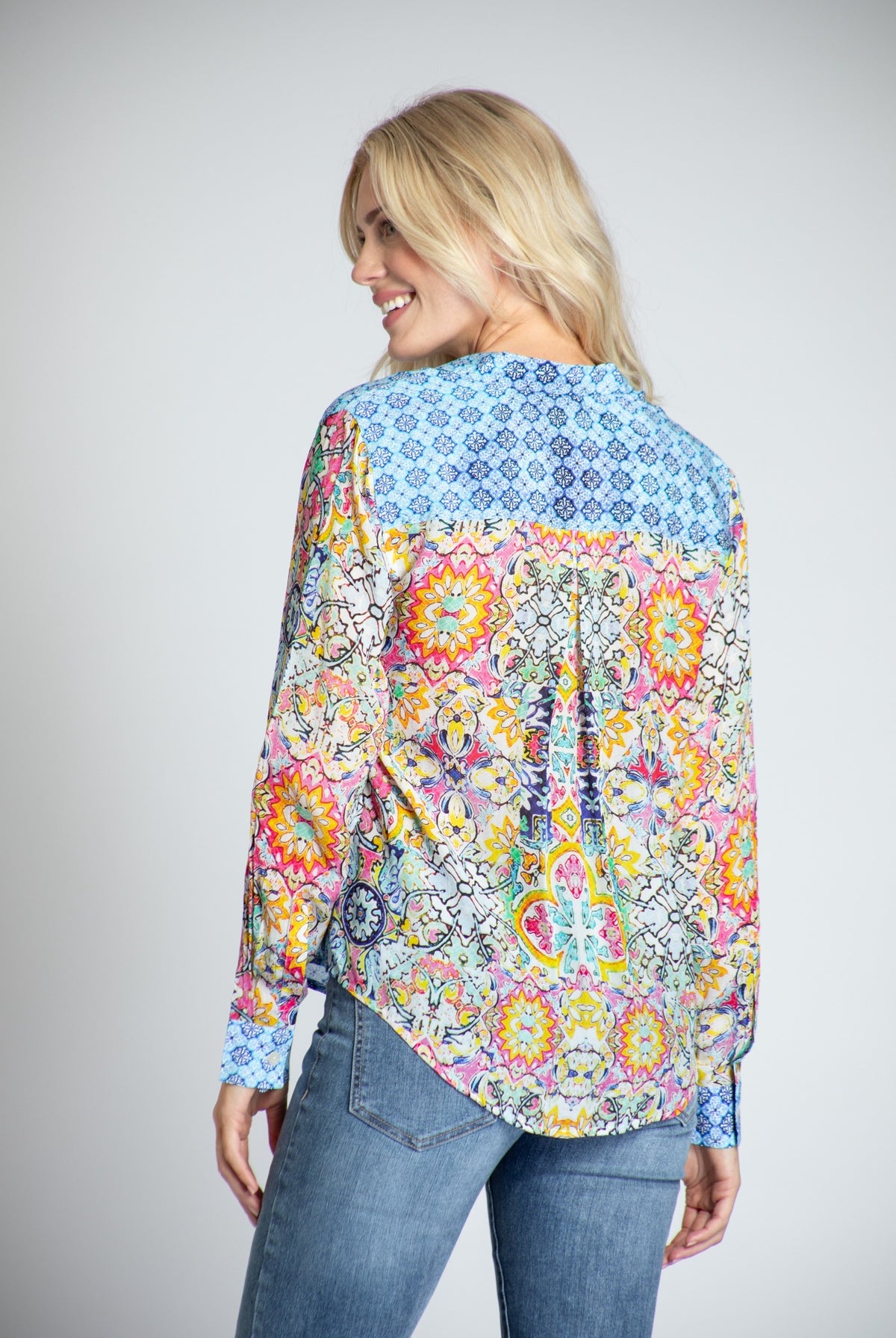 APNY Painted Tile Button-Front Shirt-Tops-APNY-Deja Nu Boutique, Women's Fashion Boutique in Lampasas, Texas