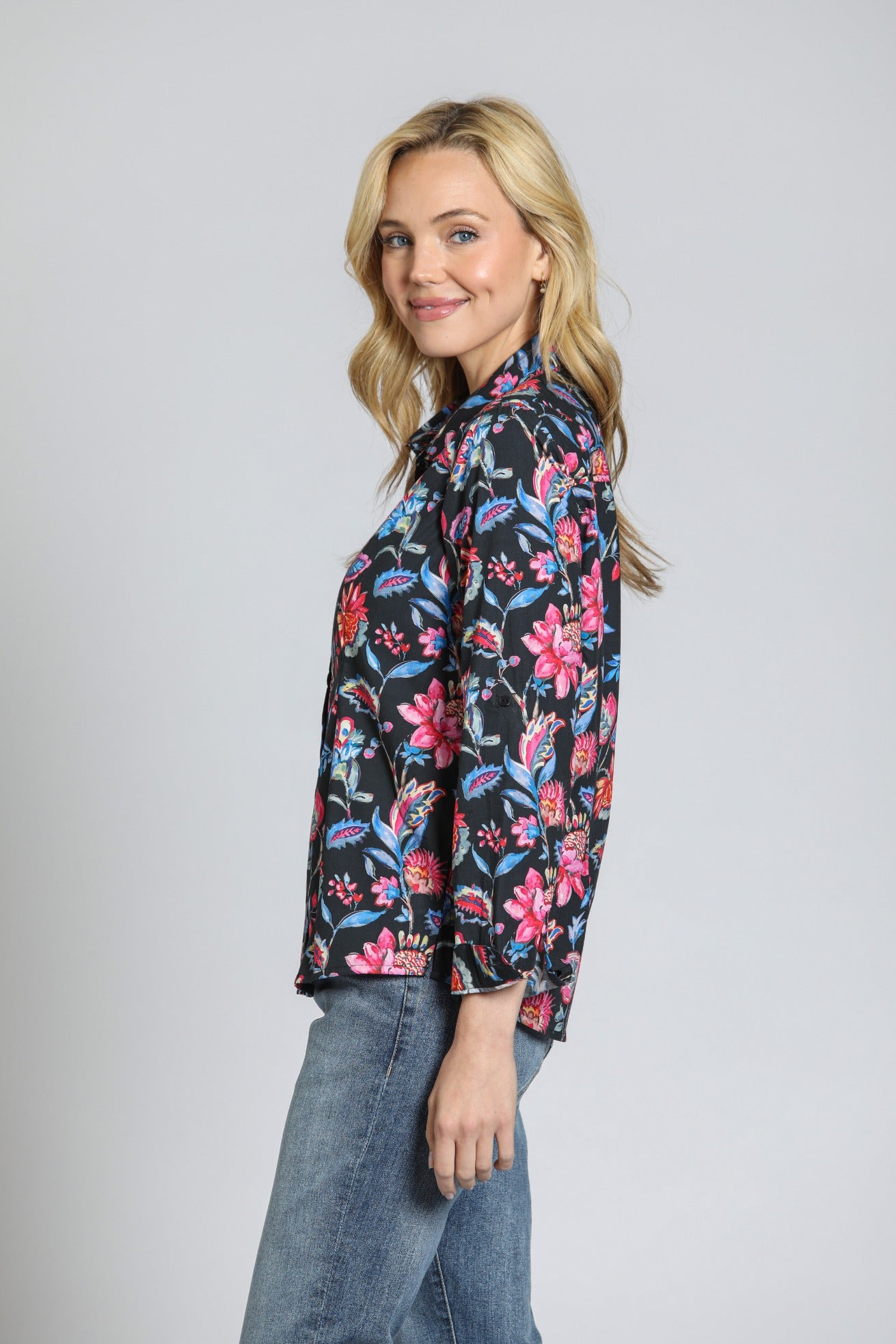 APNY Pink Blue Multi Classic Button-Up Shirt-shirts-APNY-Deja Nu Boutique, Women's Fashion Boutique in Lampasas, Texas