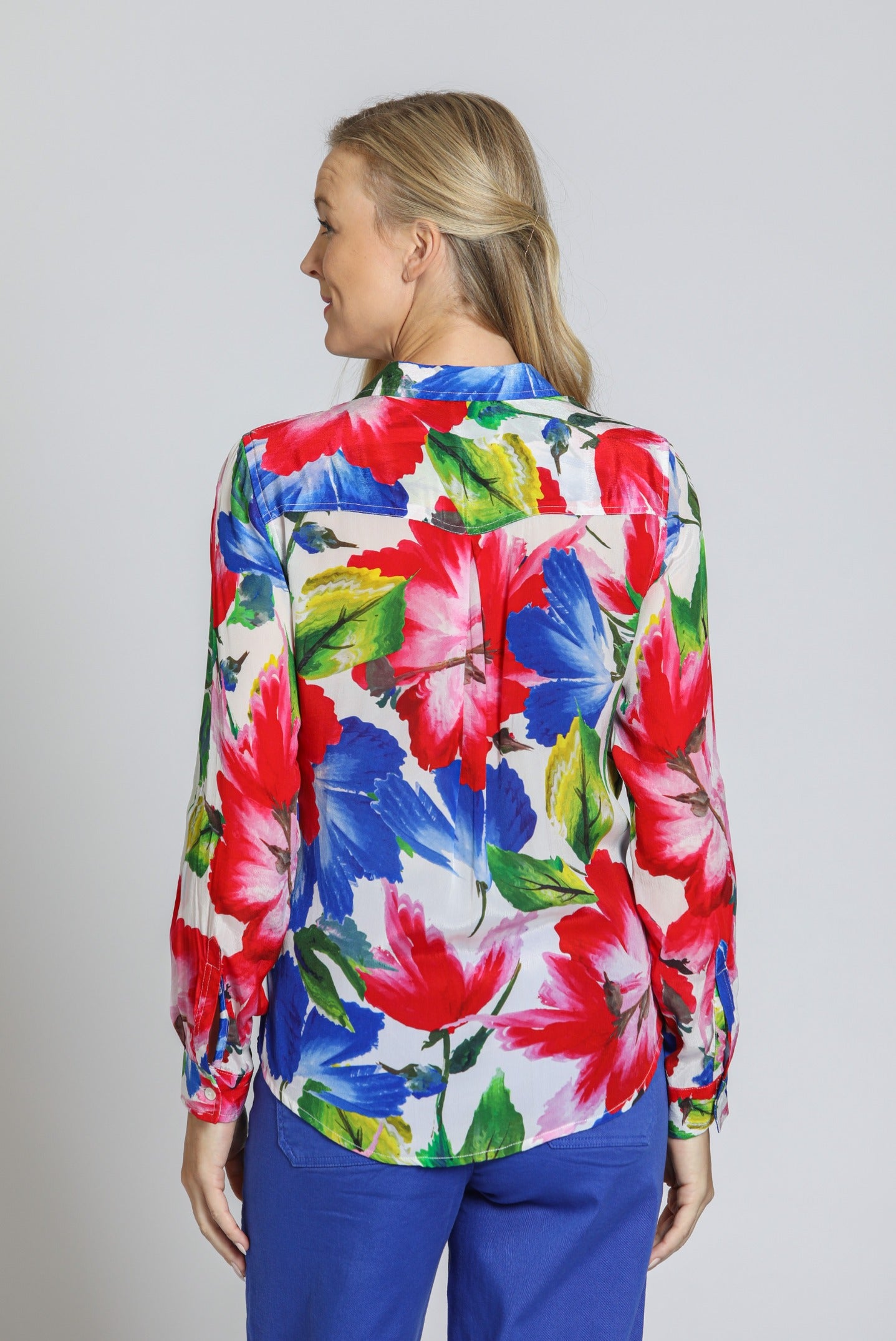 APNY Red Multi Button-Up With Roll-Up Sleeve-shirts-APNY-Deja Nu Boutique, Women's Fashion Boutique in Lampasas, Texas