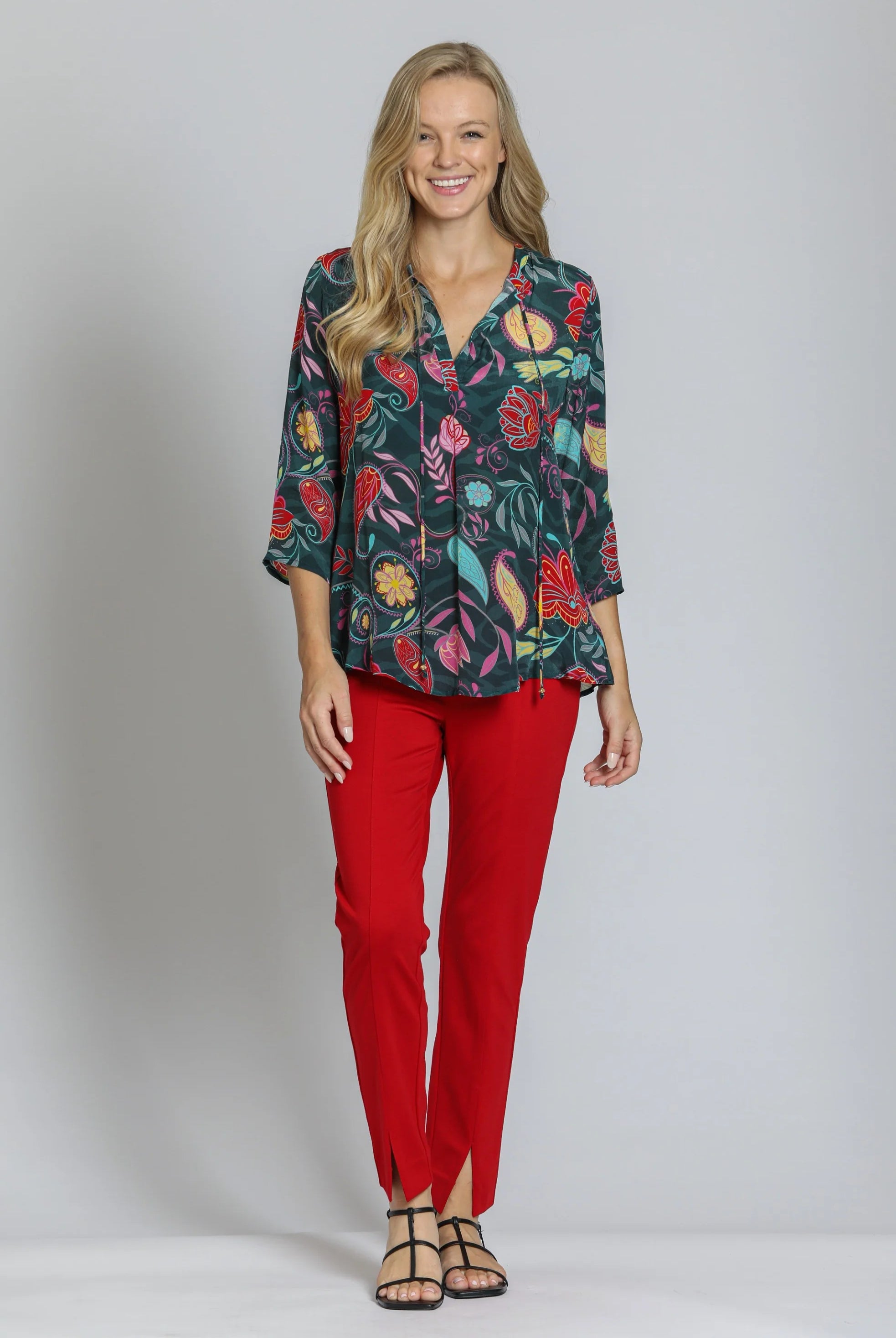 APNY Red Pull-On Ponte Pant with Split Hem-Bottoms-APNY-Deja Nu Boutique, Women's Fashion Boutique in Lampasas, Texas