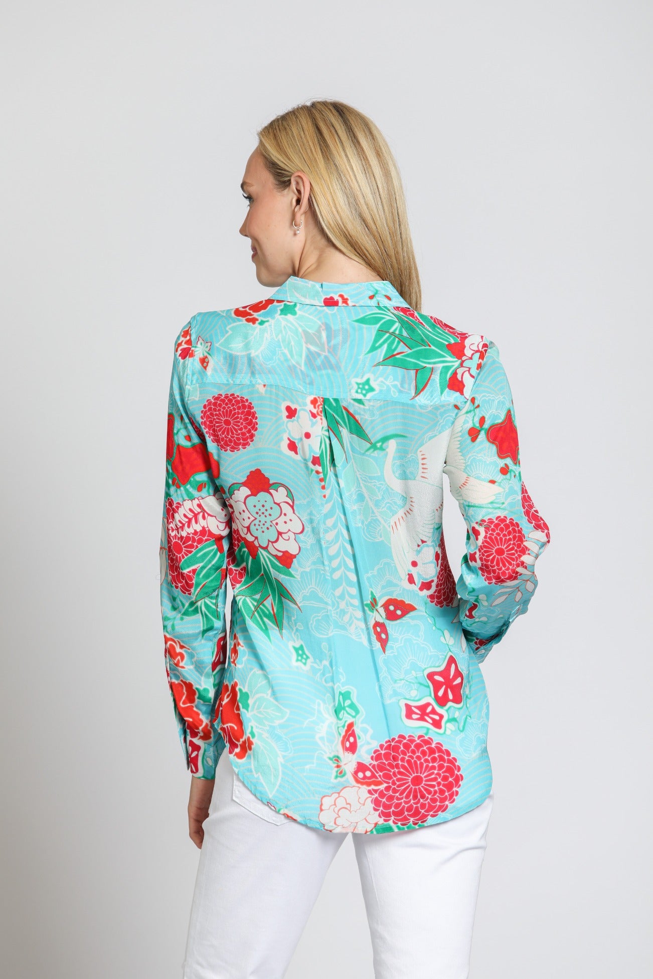 APNY Turquoise Multi Button-Up Shirt with Roll-Up Sleeve-Tops-APNY-Deja Nu Boutique, Women's Fashion Boutique in Lampasas, Texas