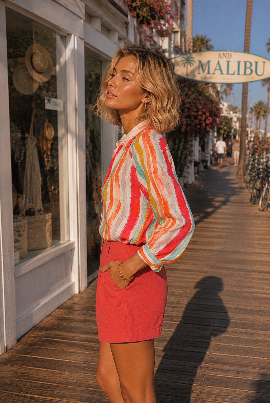 APNY Hibiscus Multi Stripe Half-Placket Pullover Blouse-Tops-APNY-Deja Nu Boutique, Women's Fashion Boutique in Lampasas, Texas