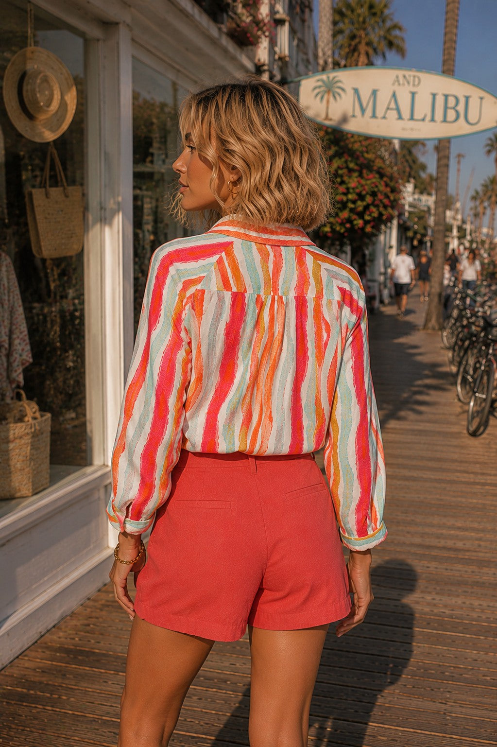 APNY Hibiscus Multi Stripe Half-Placket Pullover Blouse-Tops-APNY-Deja Nu Boutique, Women's Fashion Boutique in Lampasas, Texas