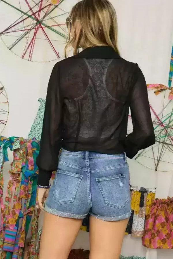 Adora Sheer Black Open Front Tie Kimono-Cardigans & Kimonos-Adora-Deja Nu Boutique, Women's Fashion Boutique in Lampasas, Texas