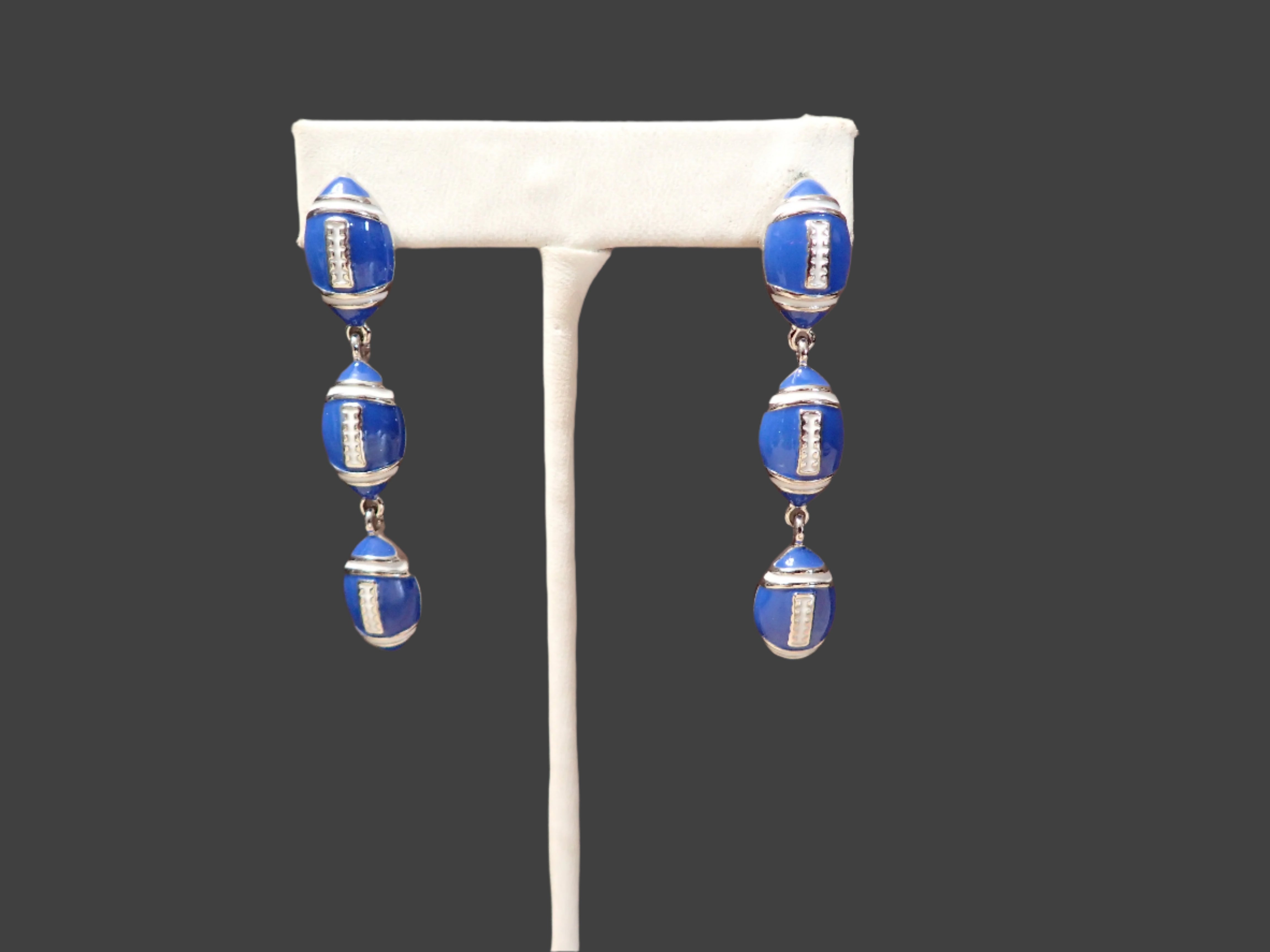 All That Glitterz Blue Triple Football Drop Earrings – Game Day Glam Statement Jewelry-Earrings-All That Glitterz-Deja Nu Boutique, Women's Fashion Boutique in Lampasas, Texas
