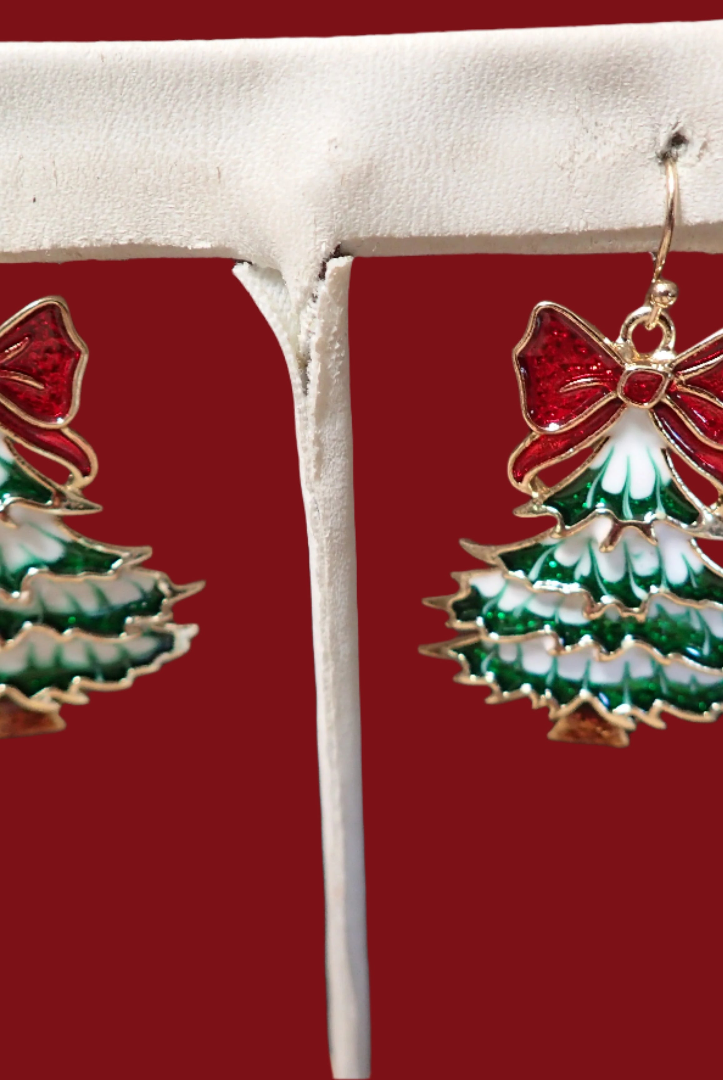 All That Glitterz Green Christmas Tree Earrings with Red Glitter Bow-Earrings-All That Glitterz-Deja Nu Boutique, Women's Fashion Boutique in Lampasas, Texas