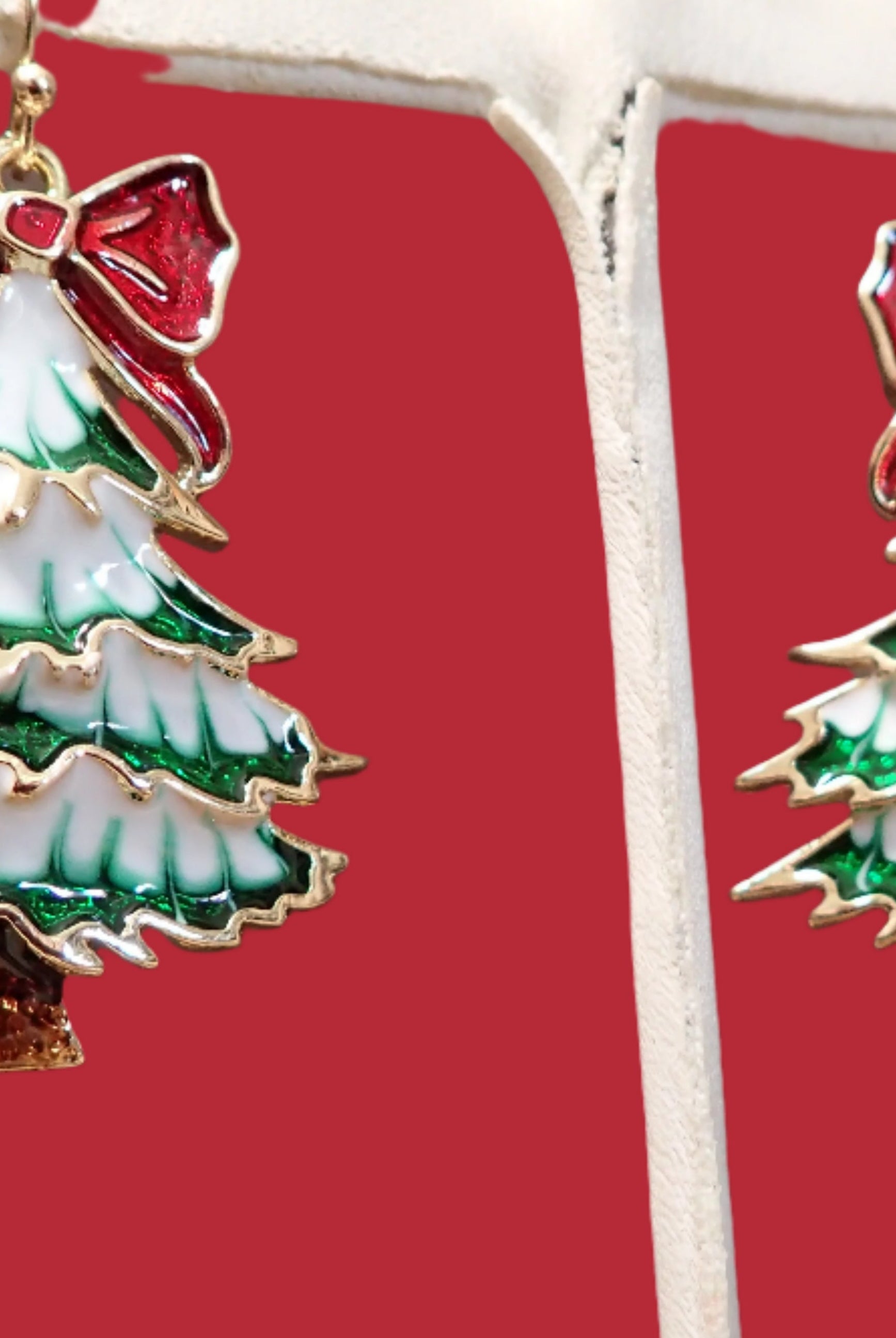 All That Glitterz Green Christmas Tree Earrings with Red Glitter Bow-Earrings-All That Glitterz-Deja Nu Boutique, Women's Fashion Boutique in Lampasas, Texas