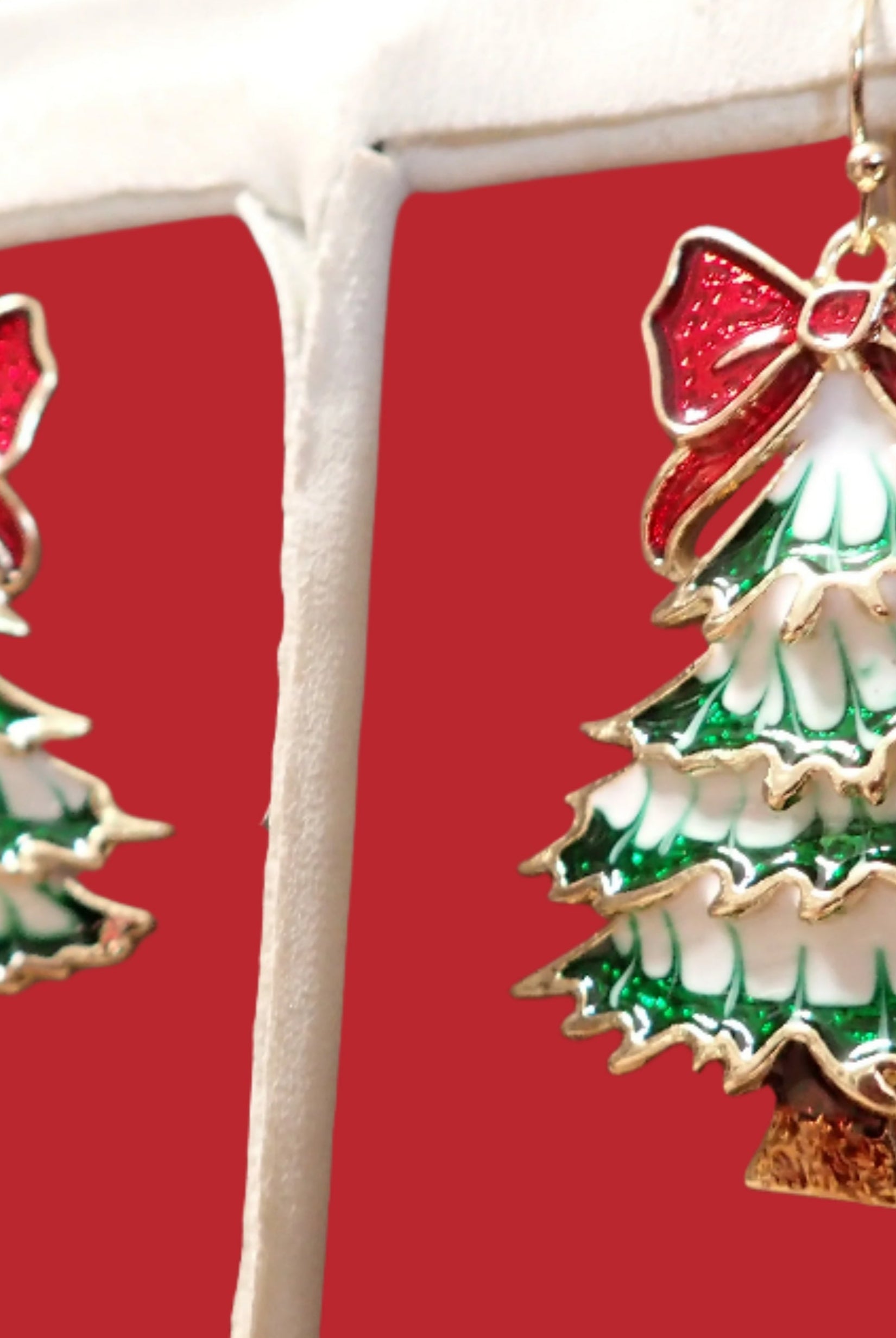 All That Glitterz Green Christmas Tree Earrings with Red Glitter Bow-Earrings-All That Glitterz-Deja Nu Boutique, Women's Fashion Boutique in Lampasas, Texas