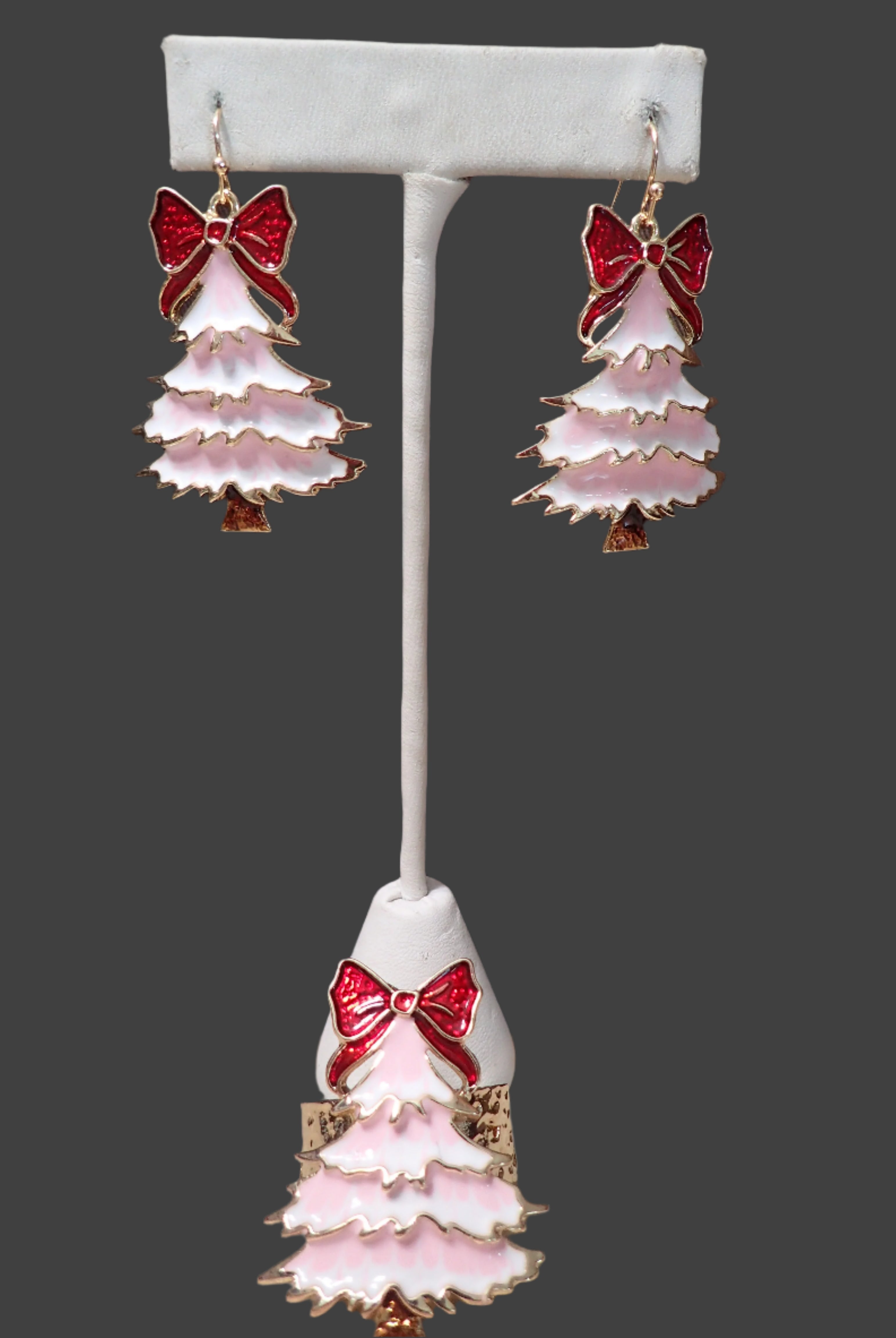 All That Glitterz Pink Enamel Christmas Tree Earrings with Red-Earrings-All That Glitterz-Deja Nu Boutique, Women's Fashion Boutique in Lampasas, Texas