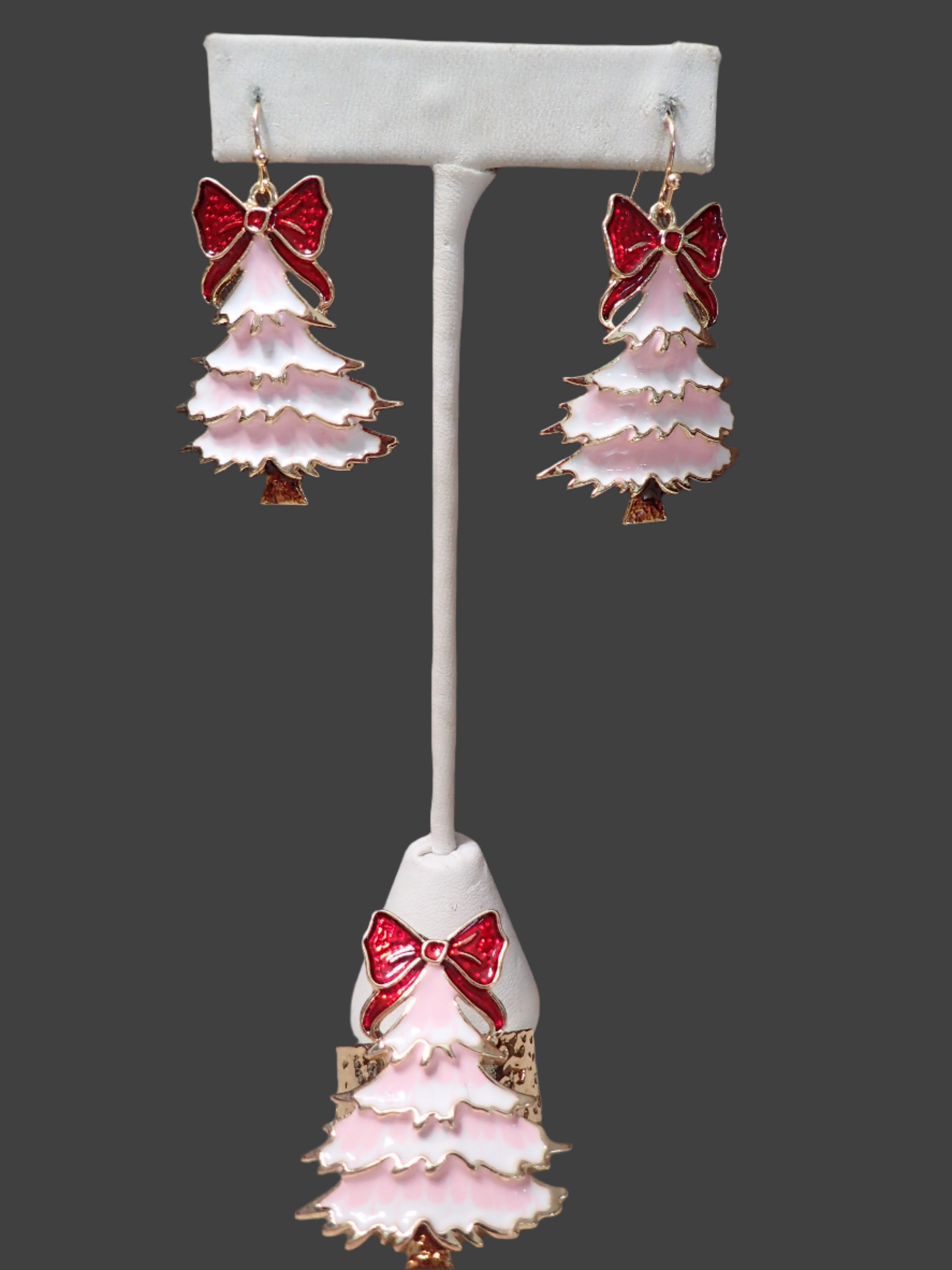 All That Glitterz Pink Enamel Christmas Tree Earrings with Red-Earrings-All That Glitterz-Deja Nu Boutique, Women's Fashion Boutique in Lampasas, Texas