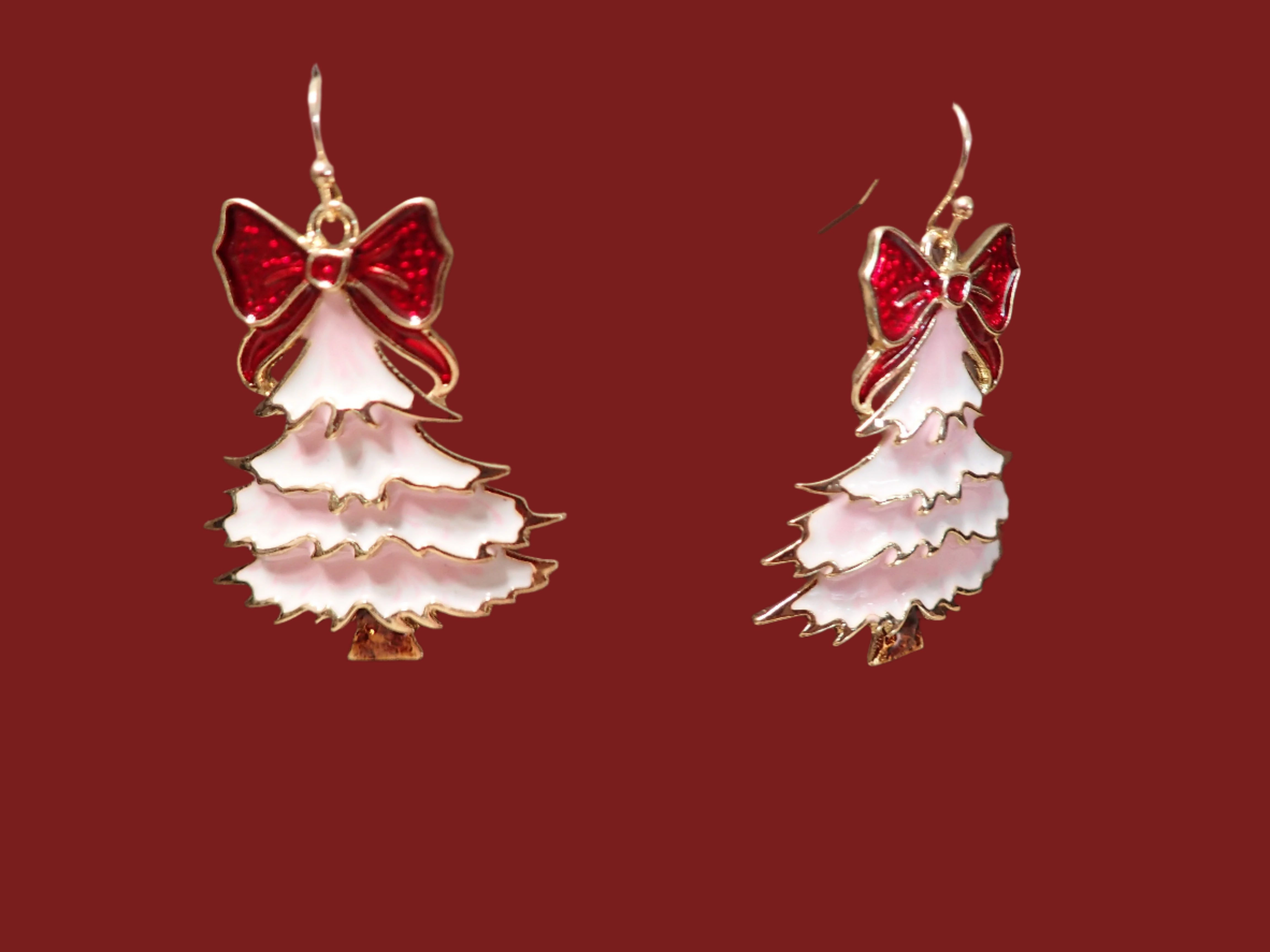 All That Glitterz Pink Enamel Christmas Tree Earrings with Red-Earrings-All That Glitterz-Deja Nu Boutique, Women's Fashion Boutique in Lampasas, Texas