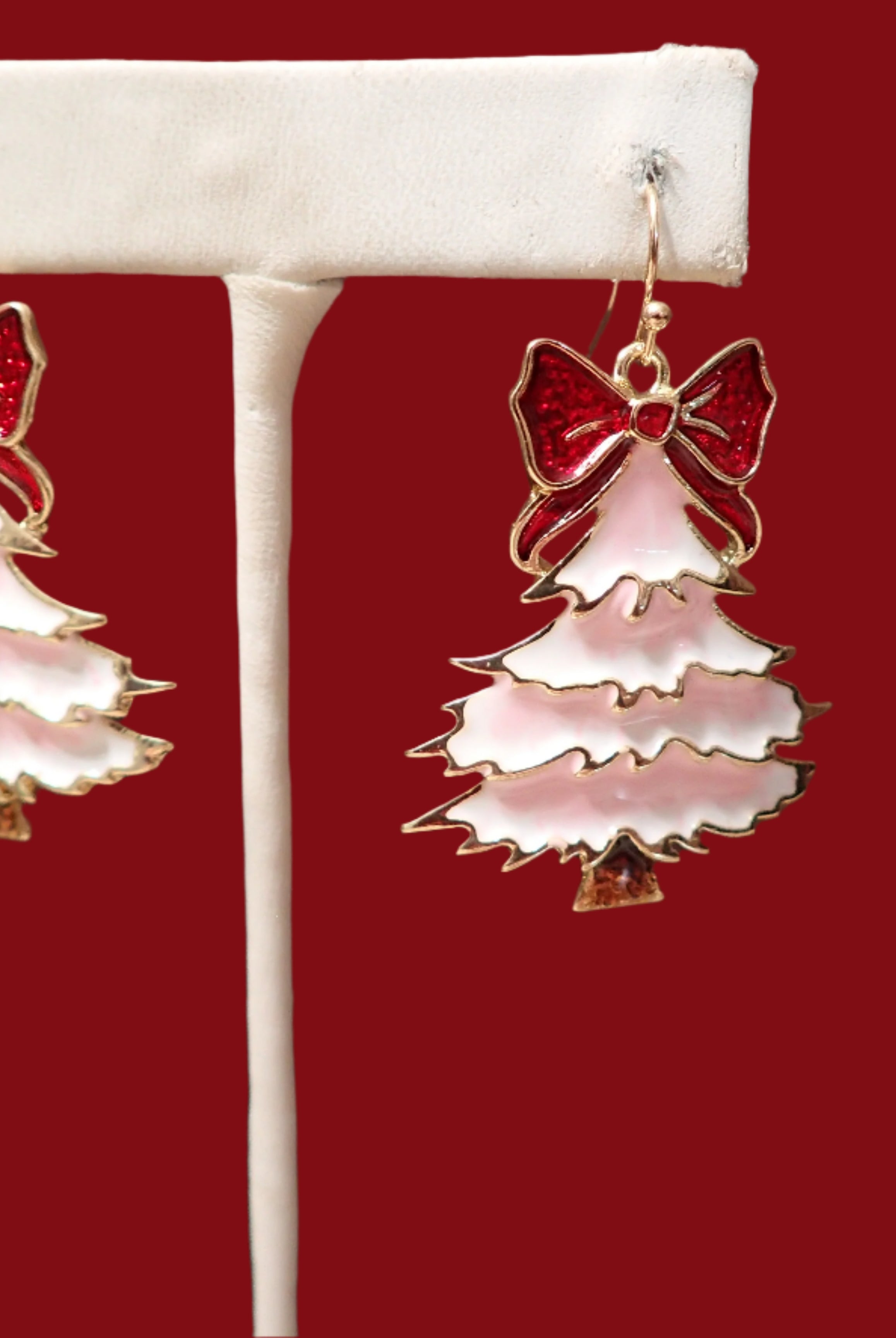 All That Glitterz Pink Enamel Christmas Tree Earrings with Red-Earrings-All That Glitterz-Deja Nu Boutique, Women's Fashion Boutique in Lampasas, Texas