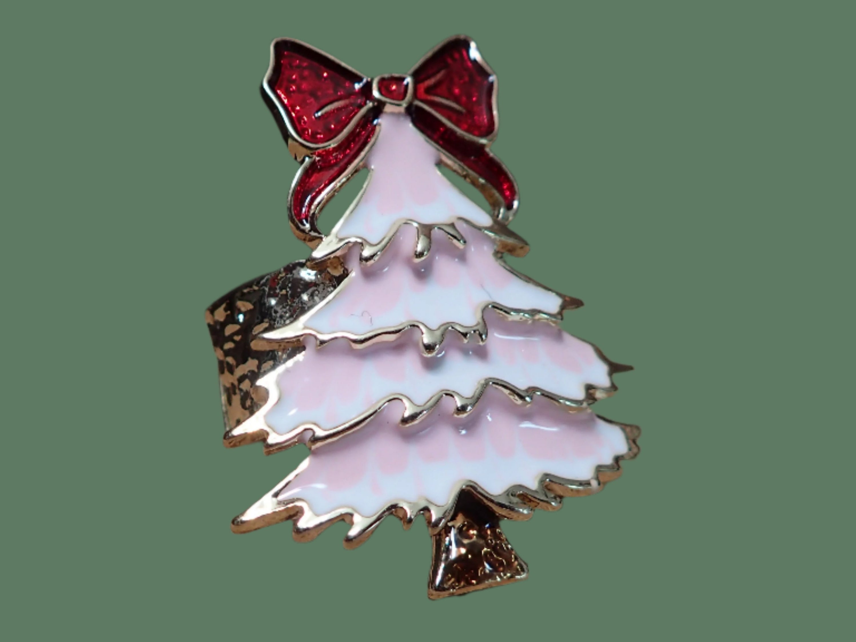 All That Glitterz Pink Enamel Christmas Tree Ring with Red Bow – Adjustable Holiday Jewelry-Rings-All That Glitterz-Deja Nu Boutique, Women's Fashion Boutique in Lampasas, Texas