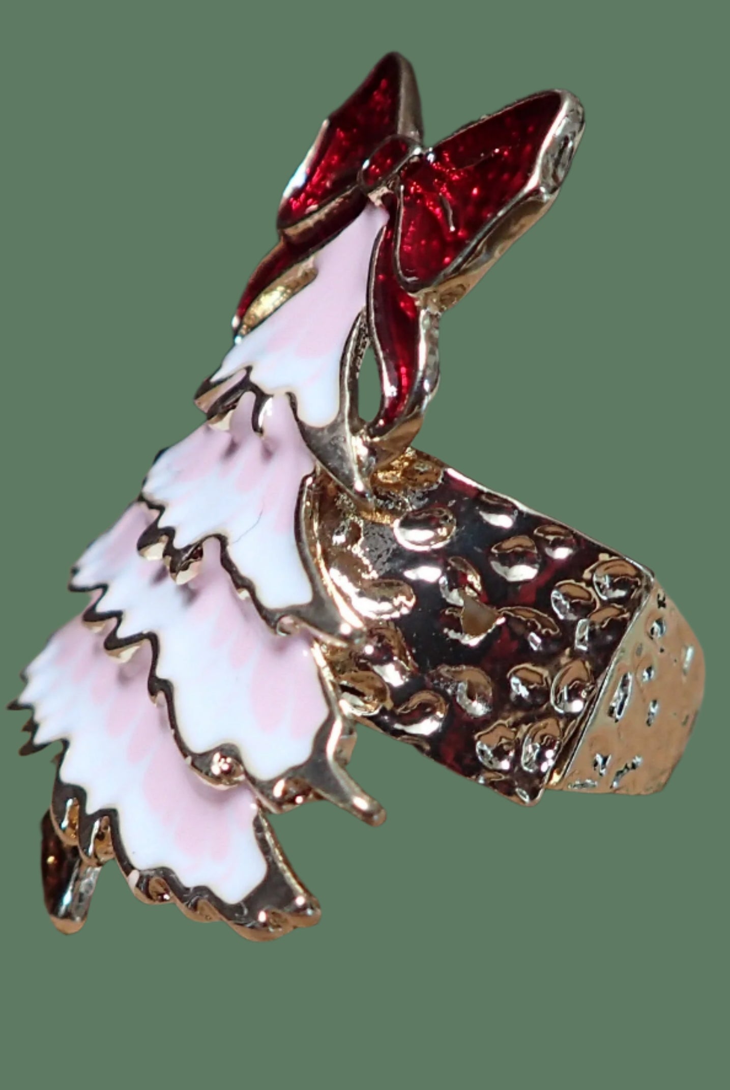 All That Glitterz Pink Enamel Christmas Tree Ring with Red Bow – Adjustable Holiday Jewelry-Rings-All That Glitterz-Deja Nu Boutique, Women's Fashion Boutique in Lampasas, Texas