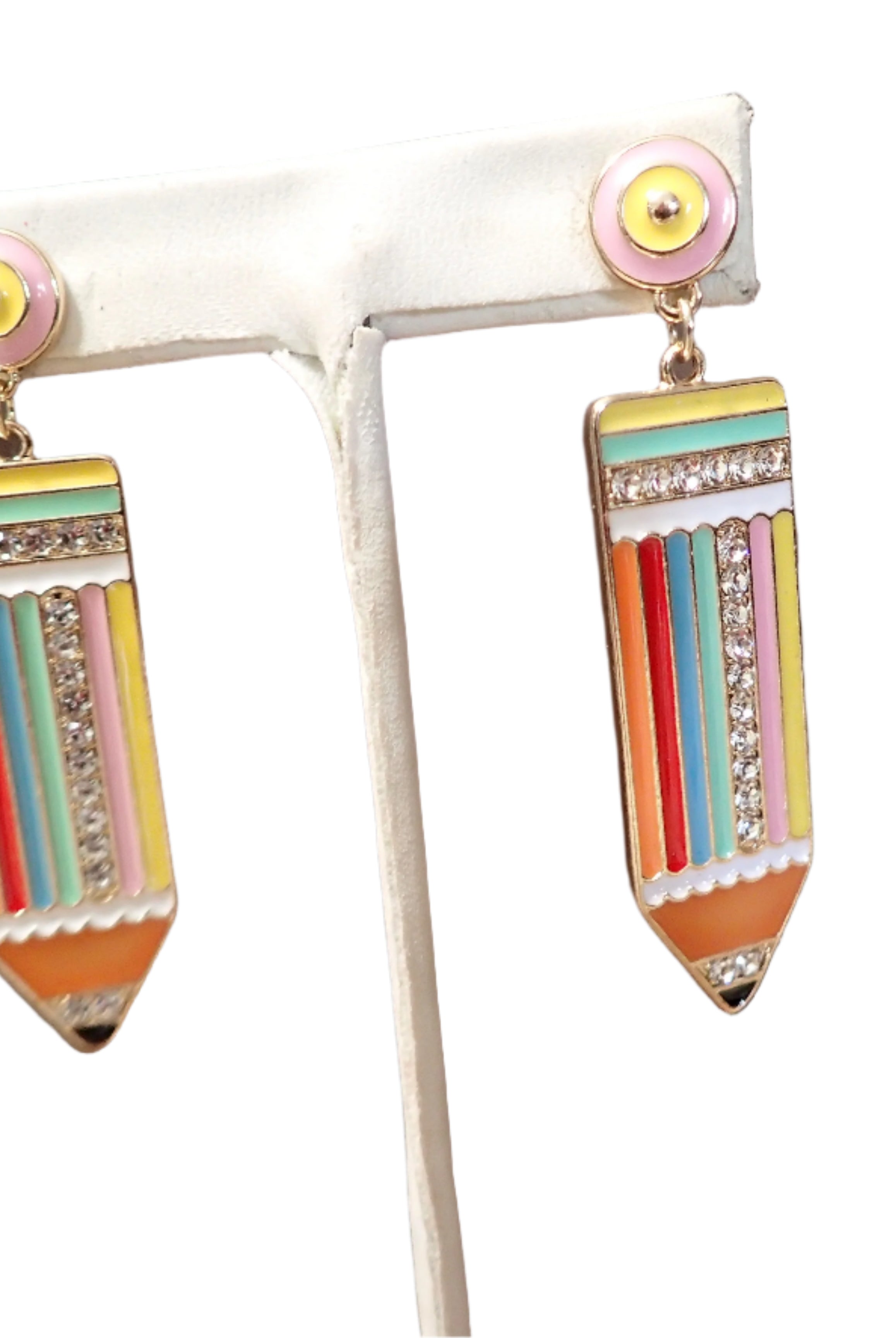 All That Glitterz Rainbow Pencil Dangle Earrings with Rhinestone Detail-Earrings-All That Glitterz-Deja Nu Boutique, Women's Fashion Boutique in Lampasas, Texas