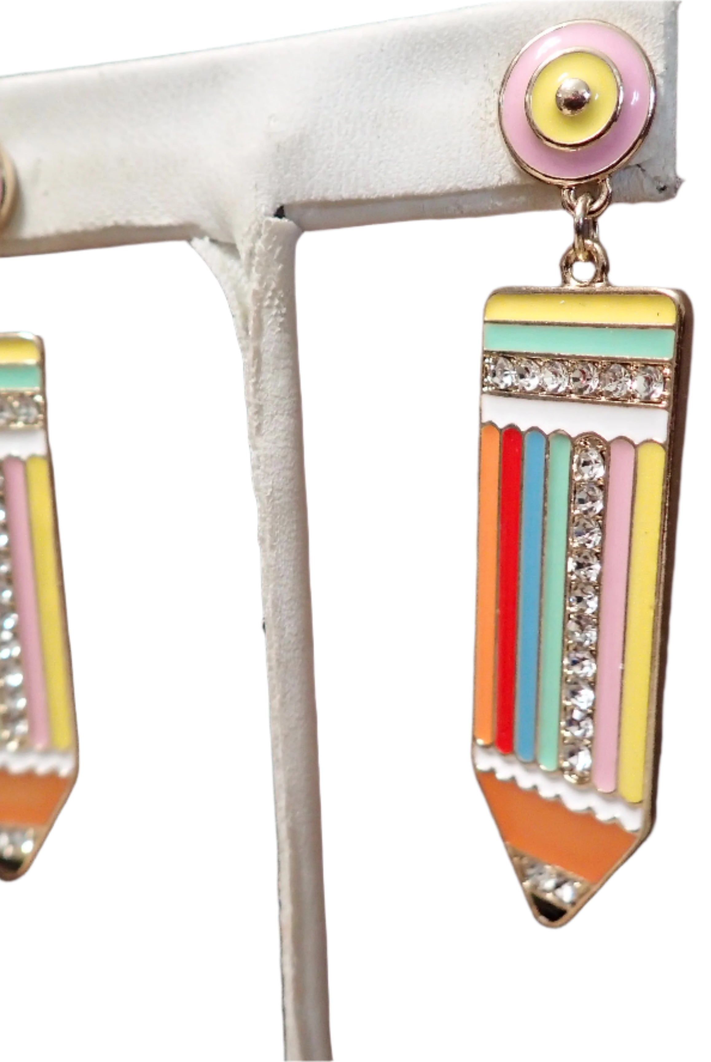 All That Glitterz Rainbow Pencil Dangle Earrings with Rhinestone Detail-Earrings-All That Glitterz-Deja Nu Boutique, Women's Fashion Boutique in Lampasas, Texas