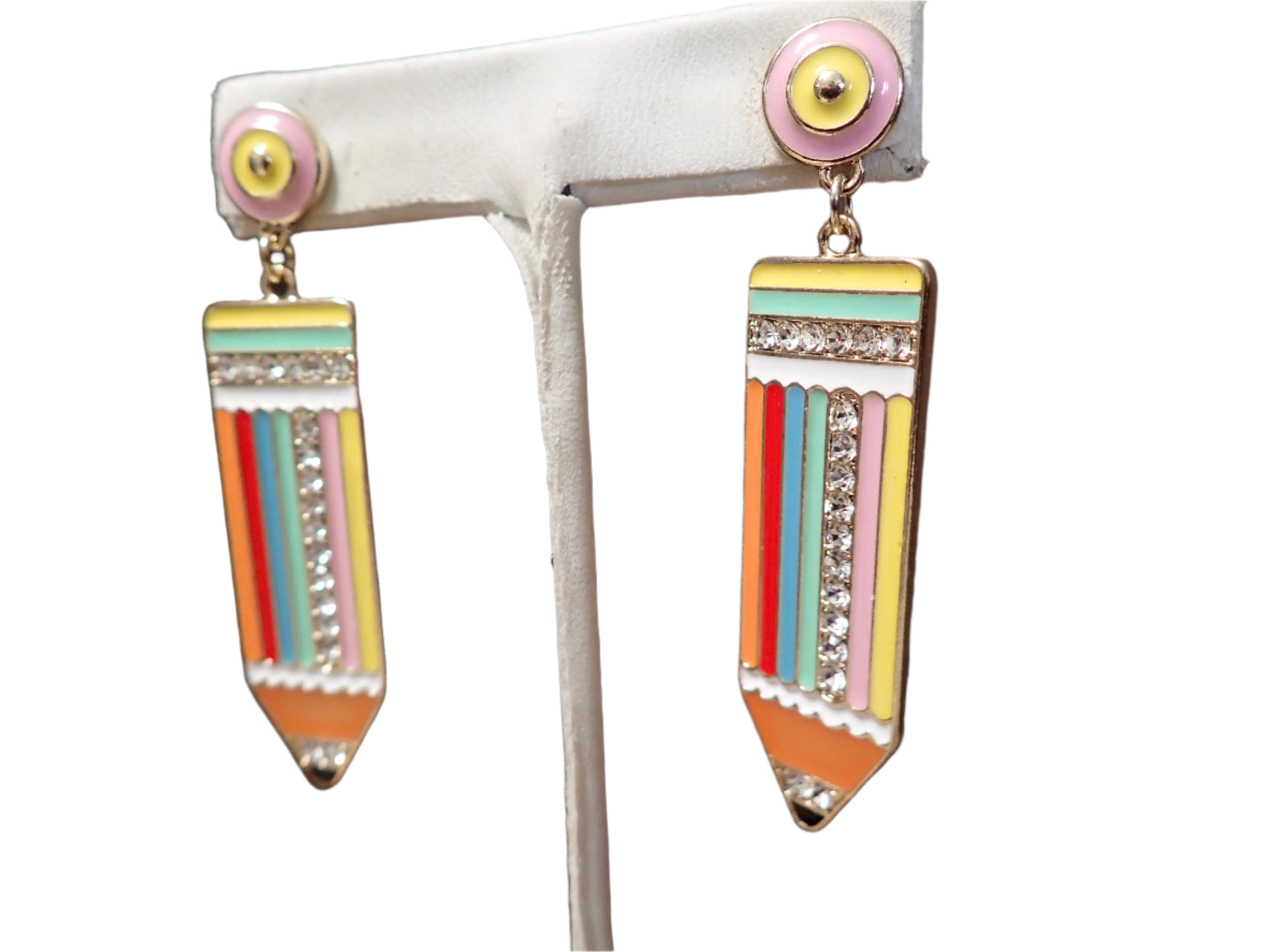 All That Glitterz Rainbow Pencil Dangle Earrings with Rhinestone Detail-Earrings-All That Glitterz-Deja Nu Boutique, Women's Fashion Boutique in Lampasas, Texas