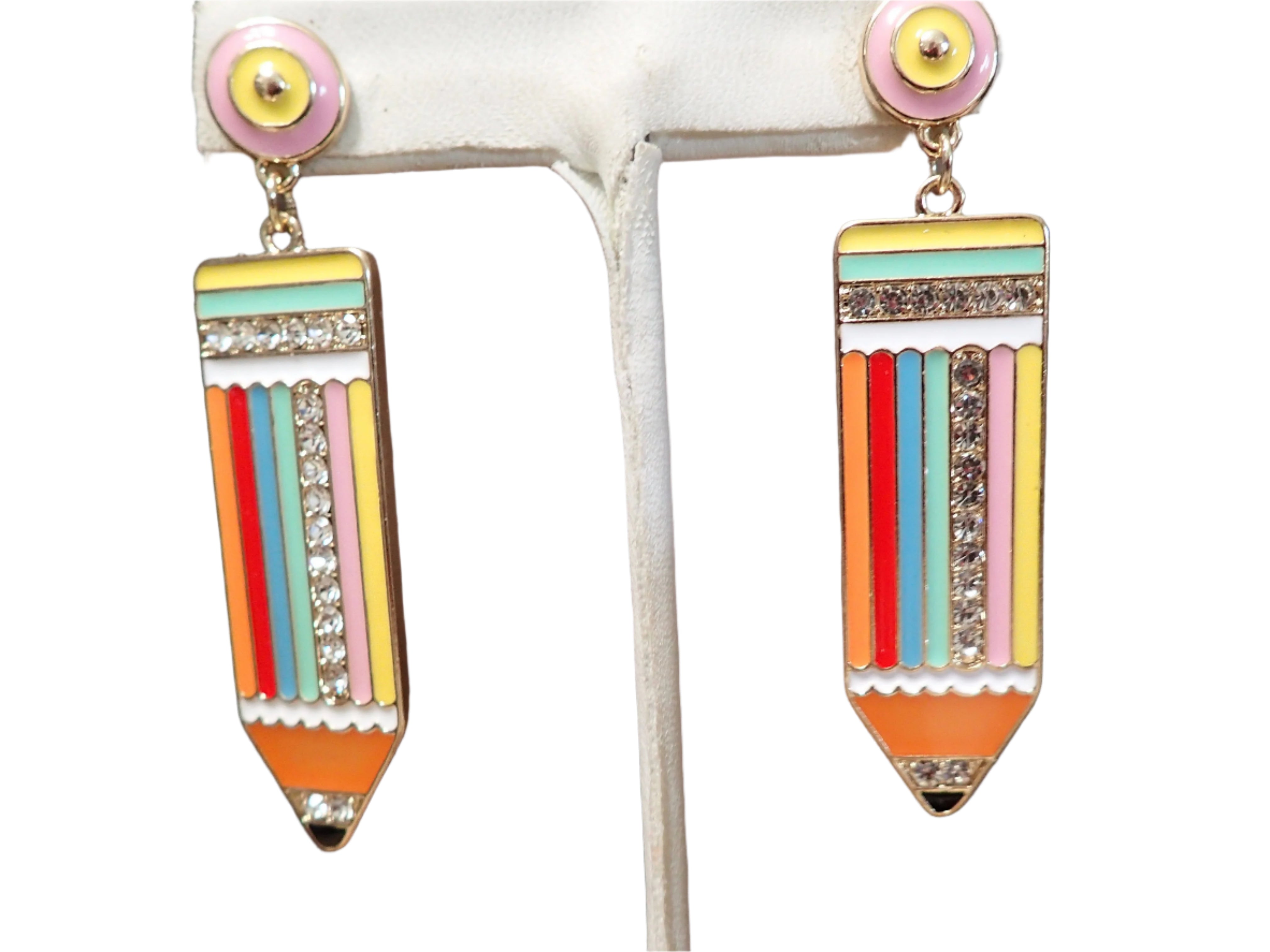 All That Glitterz Rainbow Pencil Dangle Earrings with Rhinestone Detail-Earrings-All That Glitterz-Deja Nu Boutique, Women's Fashion Boutique in Lampasas, Texas