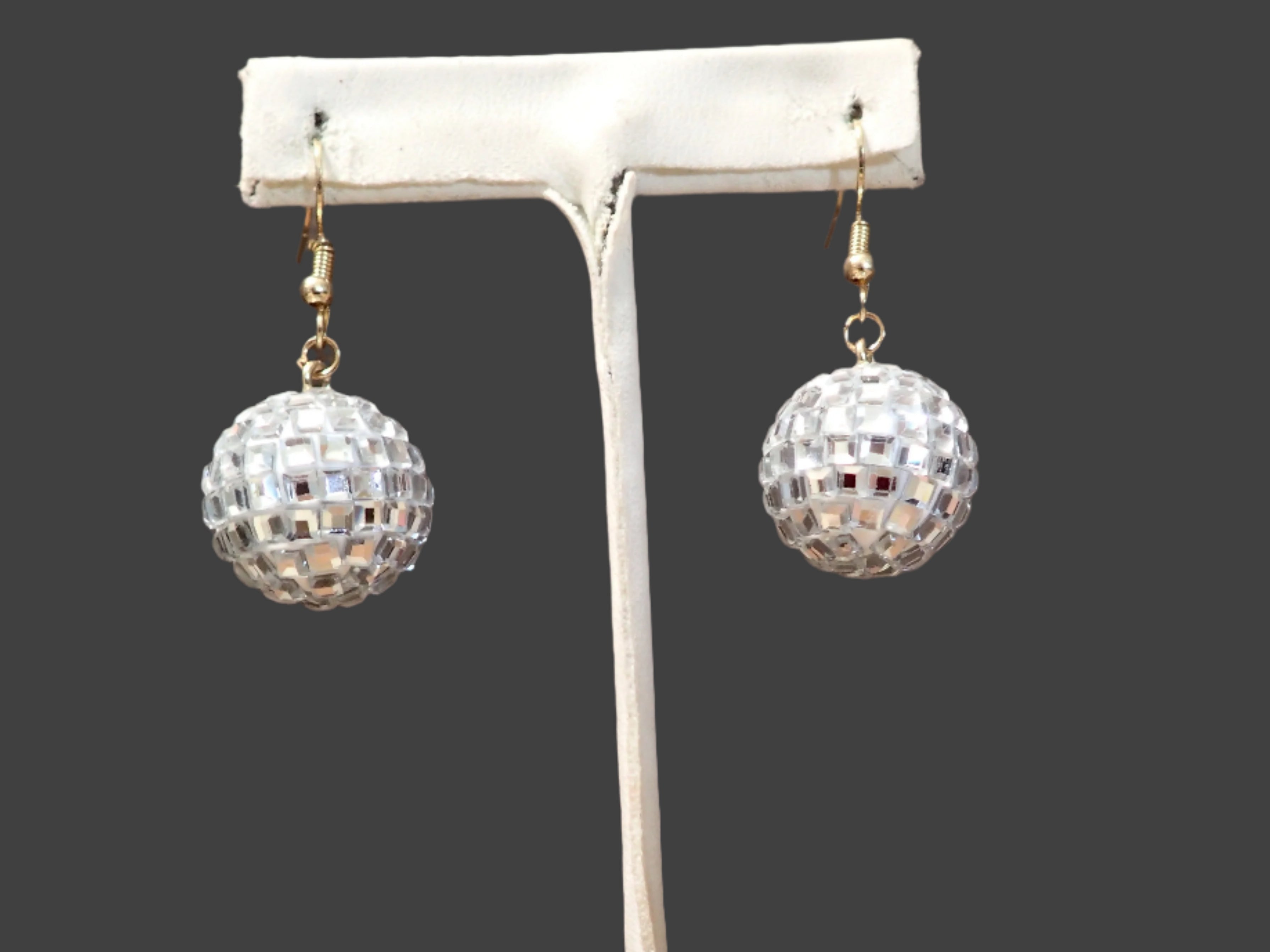 All That Glitterz Silver Disco Ball Drop Earrings-Earrings-All That Glitterz-Deja Nu Boutique, Women's Fashion Boutique in Lampasas, Texas