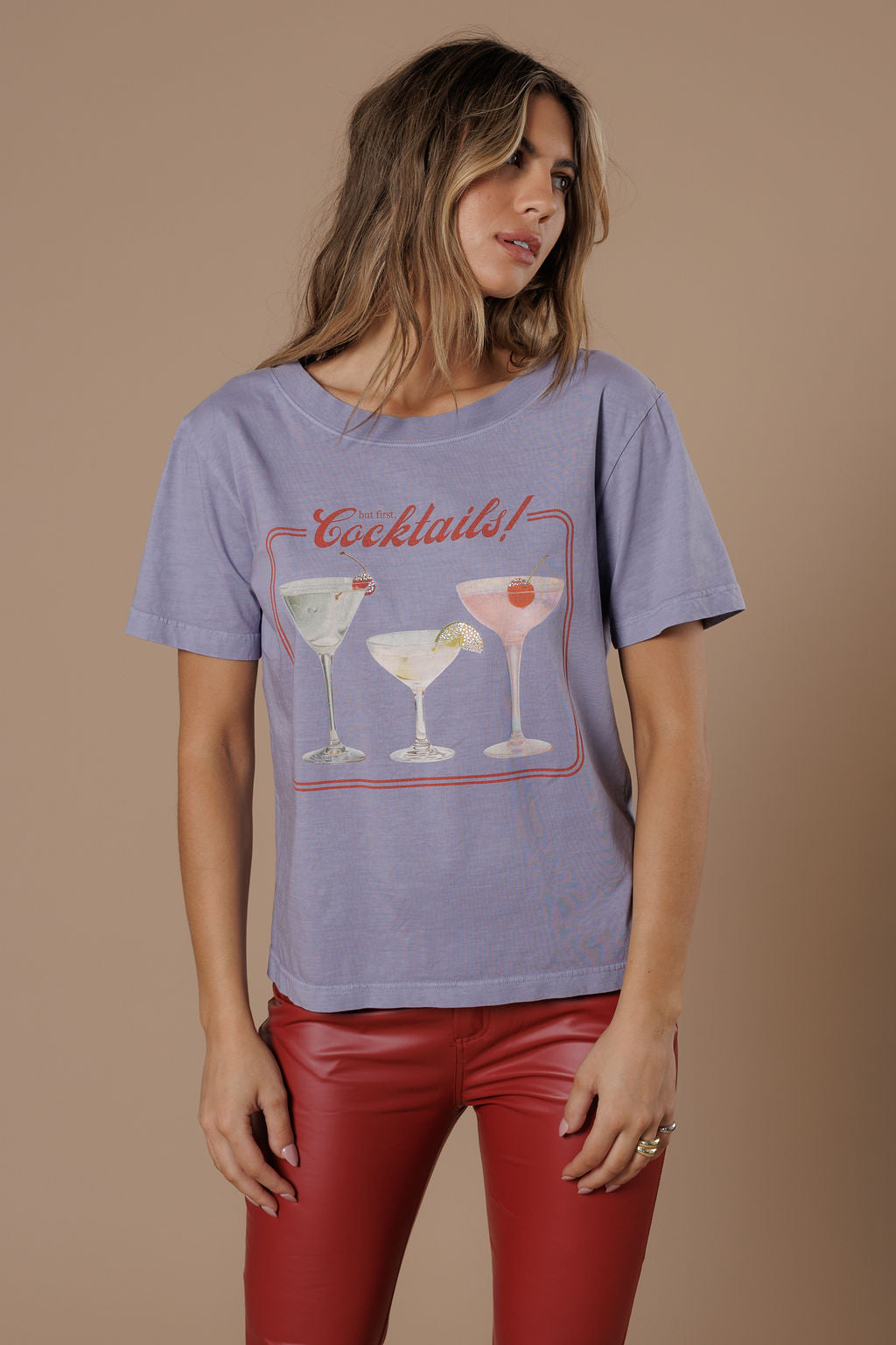 All Us But First Cocktails Wide Neck Tee in Lavender-Tops-All Us-Deja Nu Boutique, Women's Fashion Boutique in Lampasas, Texas