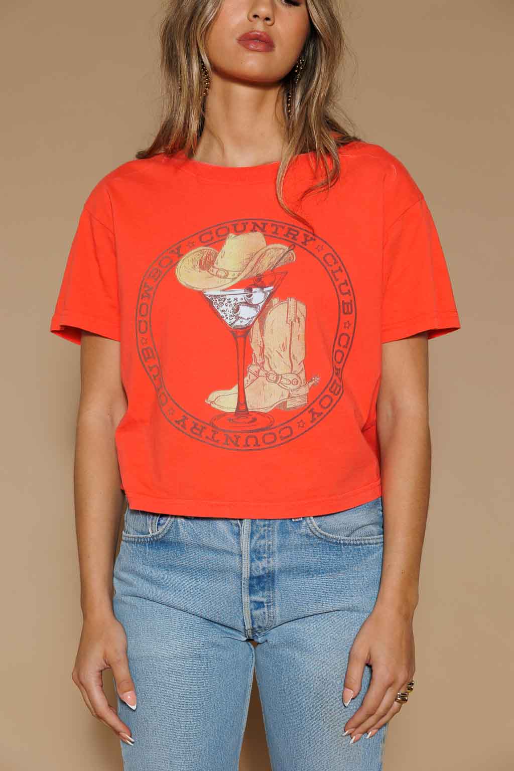 All Us Cowboy Cocktail Club Rhinestone Cropped Tee in Crimson-T-Shirts-All Us-Deja Nu Boutique, Women's Fashion Boutique in Lampasas, Texas
