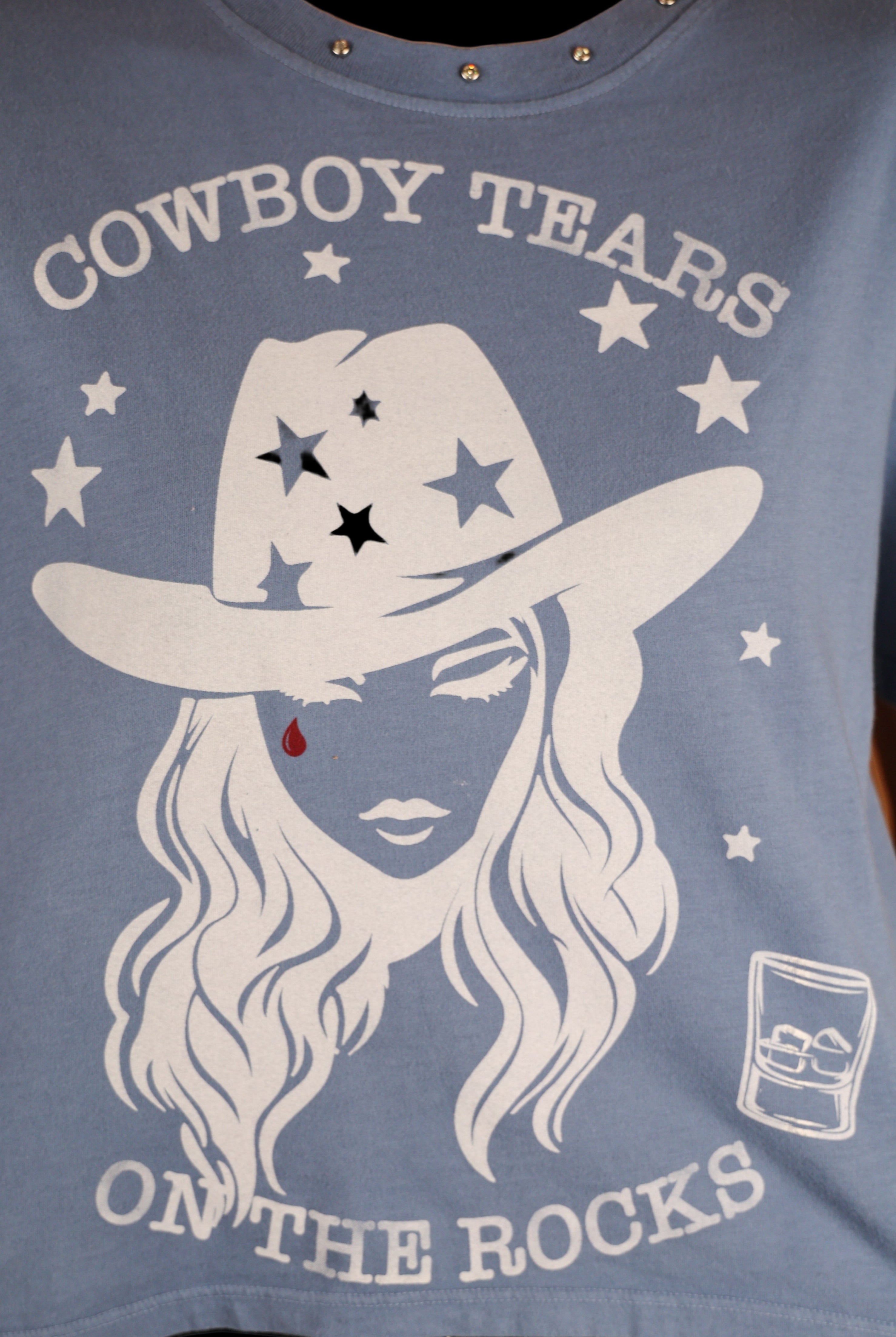All Us Cowboy Tears Boy Tee In Dusty Blue Graphic Western T-Shirt-Tops-All Us-Deja Nu Boutique, Women's Fashion Boutique in Lampasas, Texas