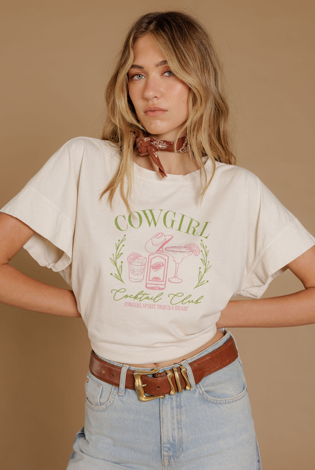 All Us Cowgirl Cocktail Club Rhinestone Hi-Low Tee in Natural-Graphic Tees-All Us-Deja Nu Boutique, Women's Fashion Boutique in Lampasas, Texas