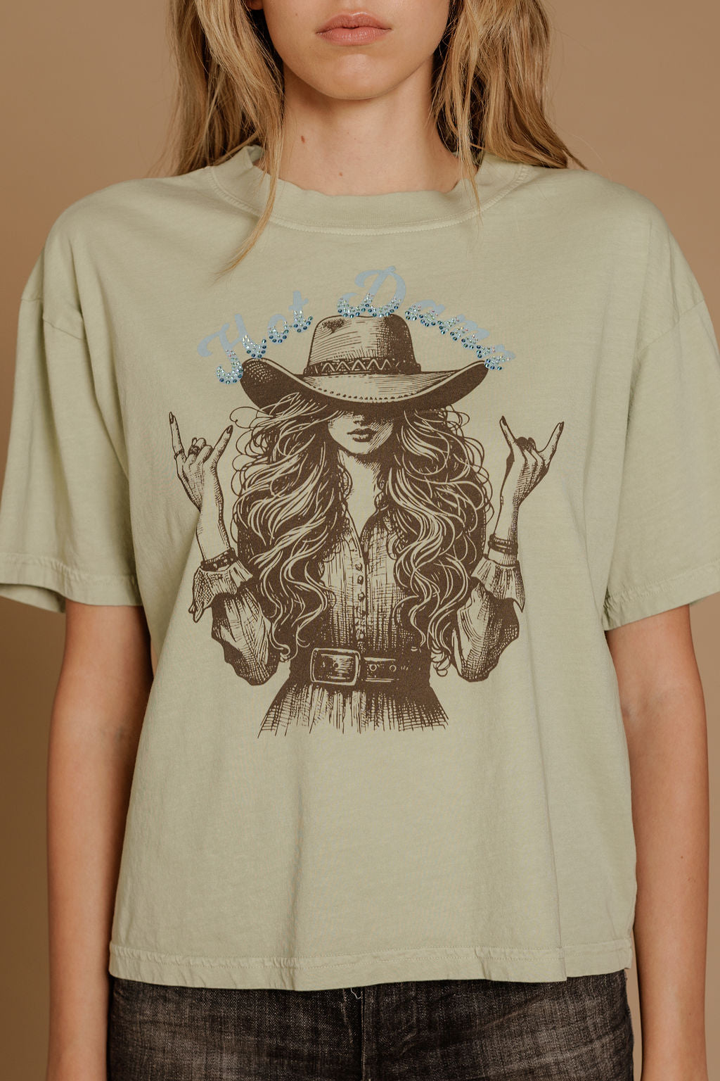 All Us Hot Damn Rhinestone Wide Boy Tee In Pistachio-Graphic Tees-All Us-Deja Nu Boutique, Women's Fashion Boutique in Lampasas, Texas