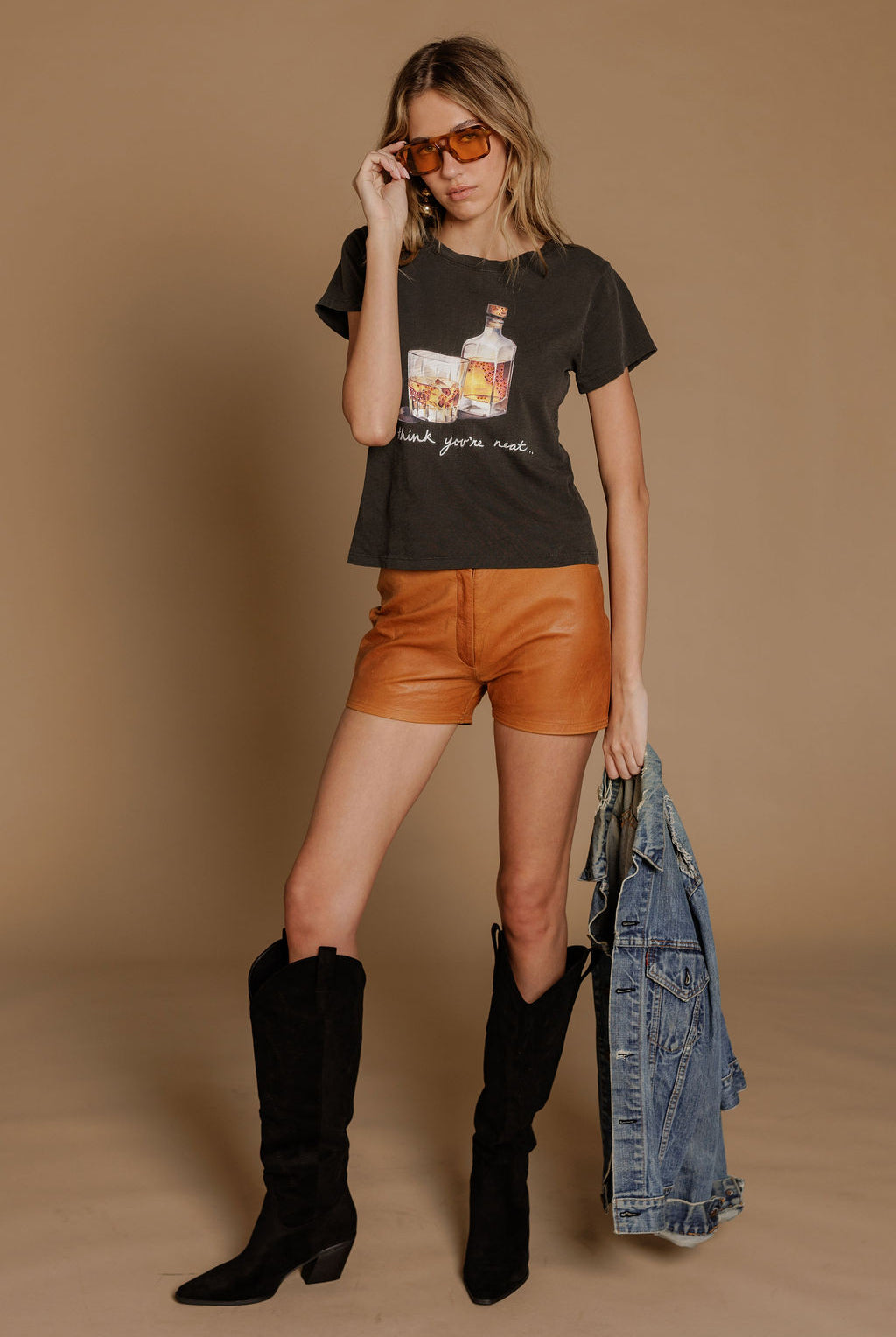 All Us I Think You're Neat Rhinestone Slim Tee in Vintage Black-Graphic Tees-All Us-Deja Nu Boutique, Women's Fashion Boutique in Lampasas, Texas