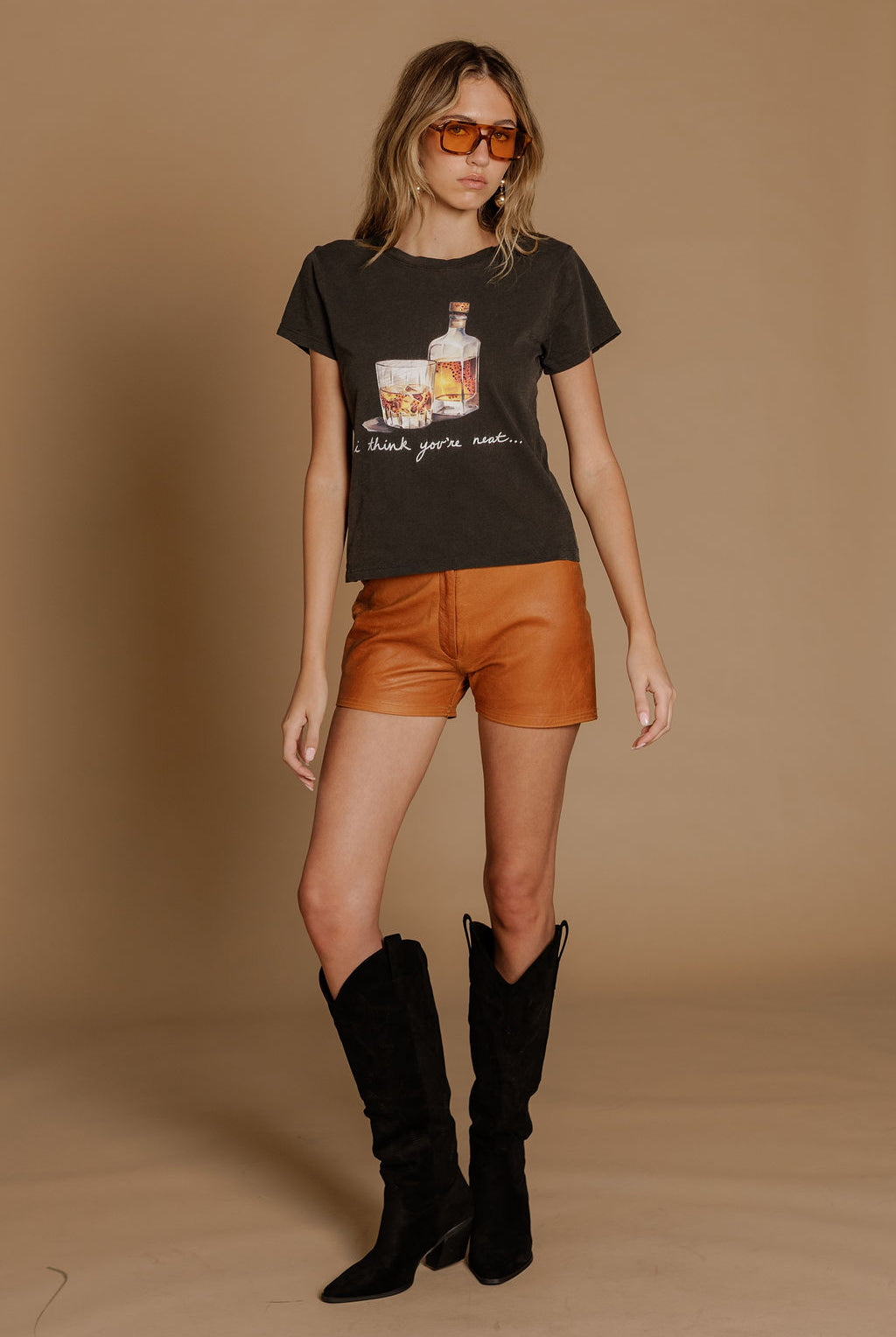 All Us I Think You're Neat Rhinestone Slim Tee in Vintage Black-Graphic Tees-All Us-Deja Nu Boutique, Women's Fashion Boutique in Lampasas, Texas