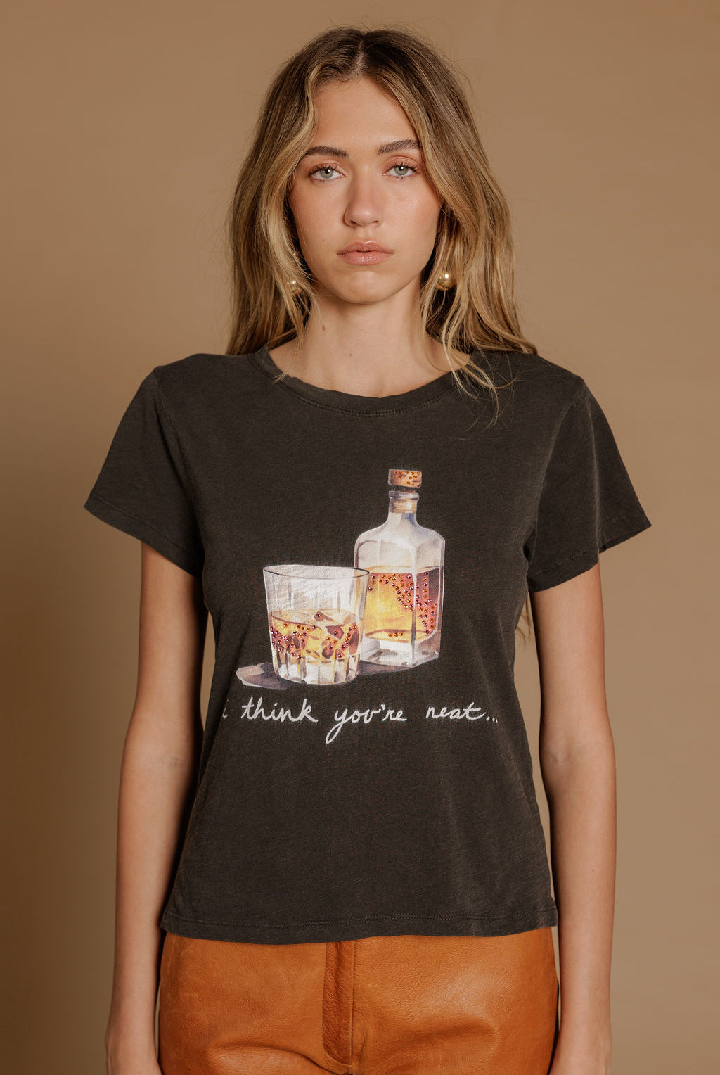 All Us I Think You're Neat Rhinestone Slim Tee in Vintage Black-Graphic Tees-All Us-Deja Nu Boutique, Women's Fashion Boutique in Lampasas, Texas